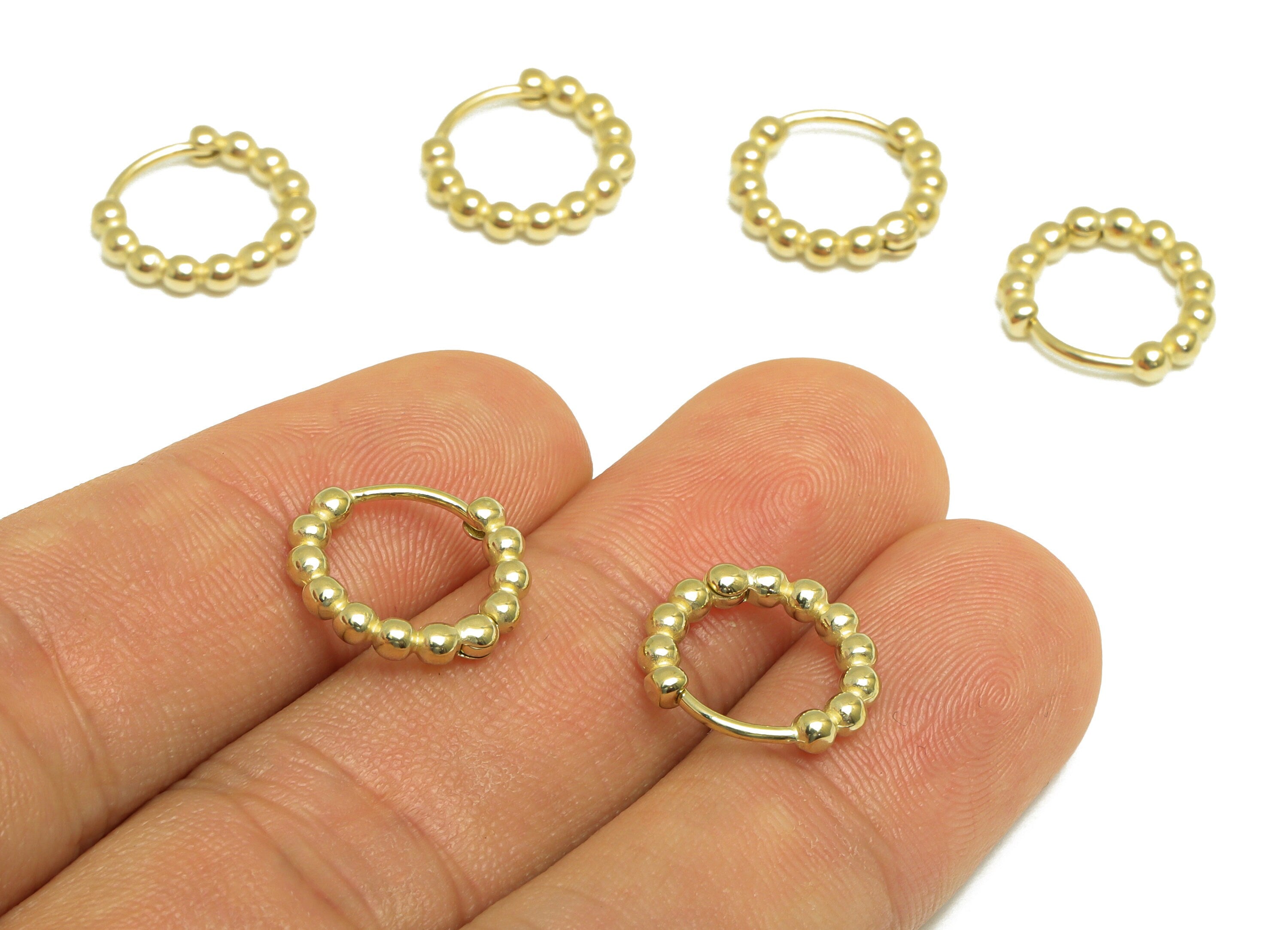 Brass Beaded Huggie Hoop Earring - Raw Brass Balls Hoop Earring - Brass Beaded Hoop Huggie Earring - Hoop Huggie Earring - 14x12x2mm-PP10137 - DOMEDBAZAAR