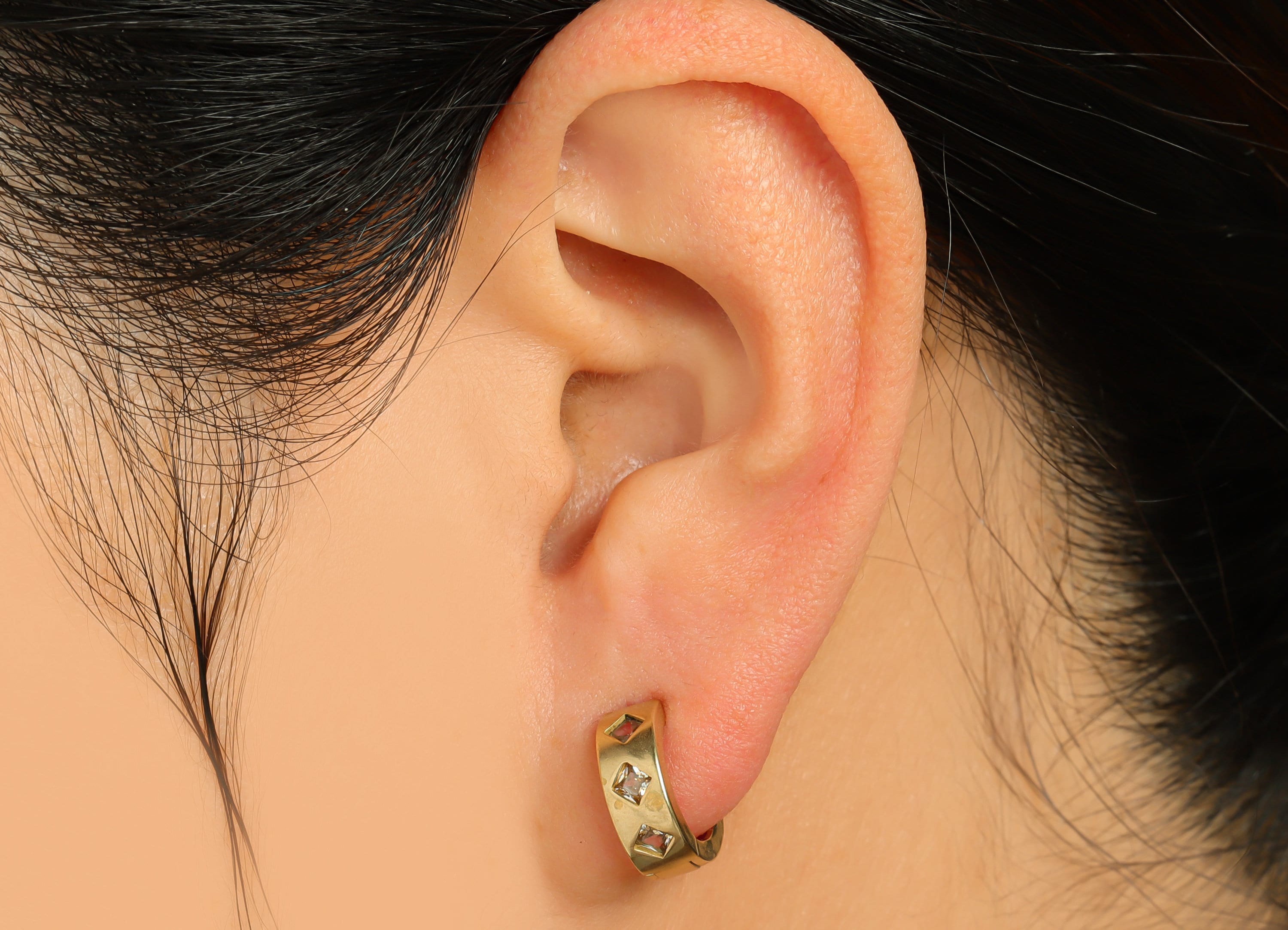 Brass Diamond Huggie Hoop Earring - Raw Brass CZ Thick Hoop Earring - Brass Cubic Zircon Hoop Huggie Earring - 12.7x11.8x4.6mm - PP10136 - DOMEDBAZAAR