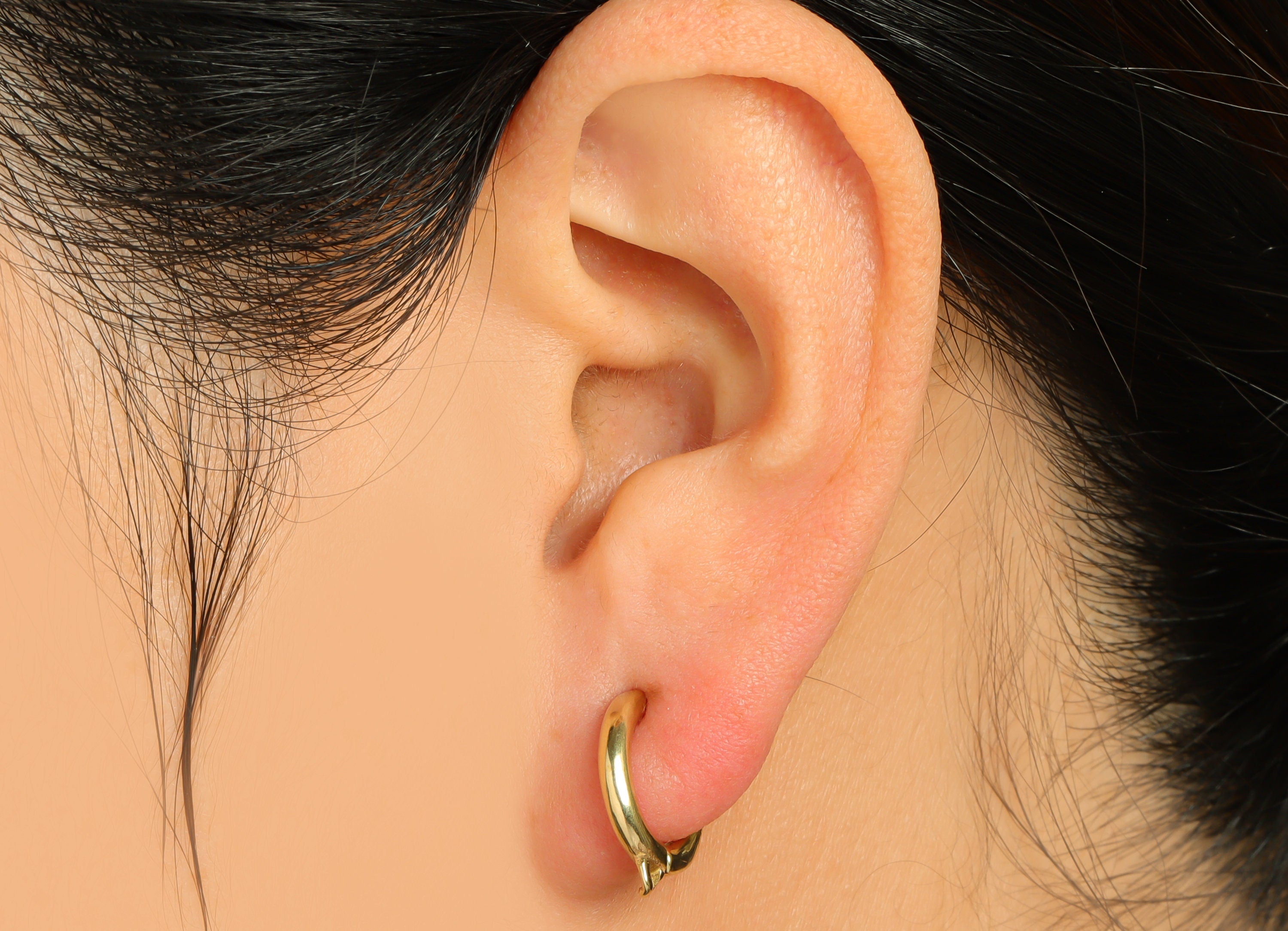 Brass Huggie Hoop Earring - Raw Brass Hoop Round Earring - Huggie Earring With loop - Earring With Loop For Tassel - 15x13.4x2.4mm - PP10026 - DOMEDBAZAAR