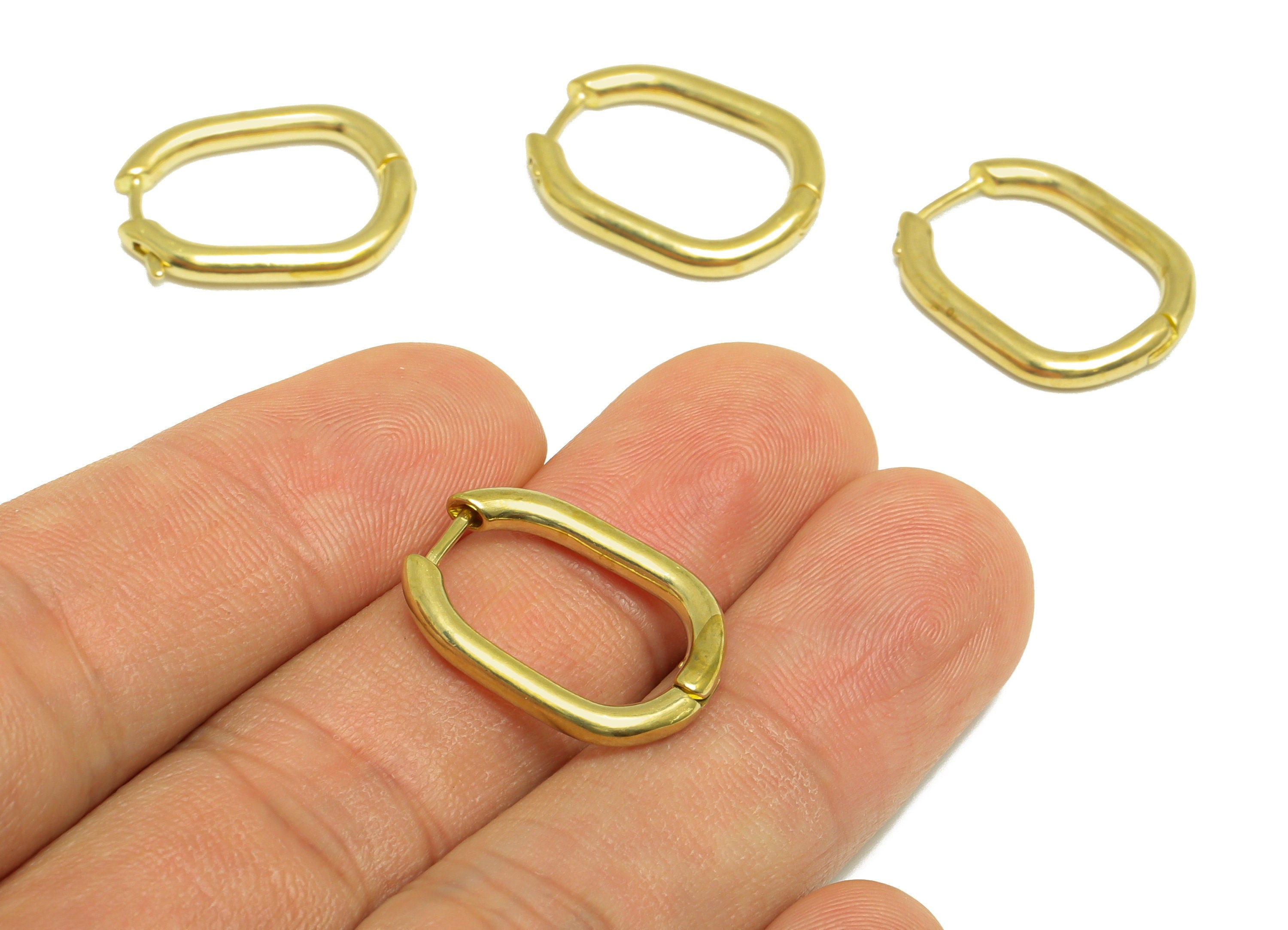 Brass Huggie Hoop Earring - Raw Brass Hoop Oval Rectangle Earring - Rectangle Huggie Earring - Geometry Huggie Clasp - 21x16x2mm - PP10023 - DOMEDBAZAAR