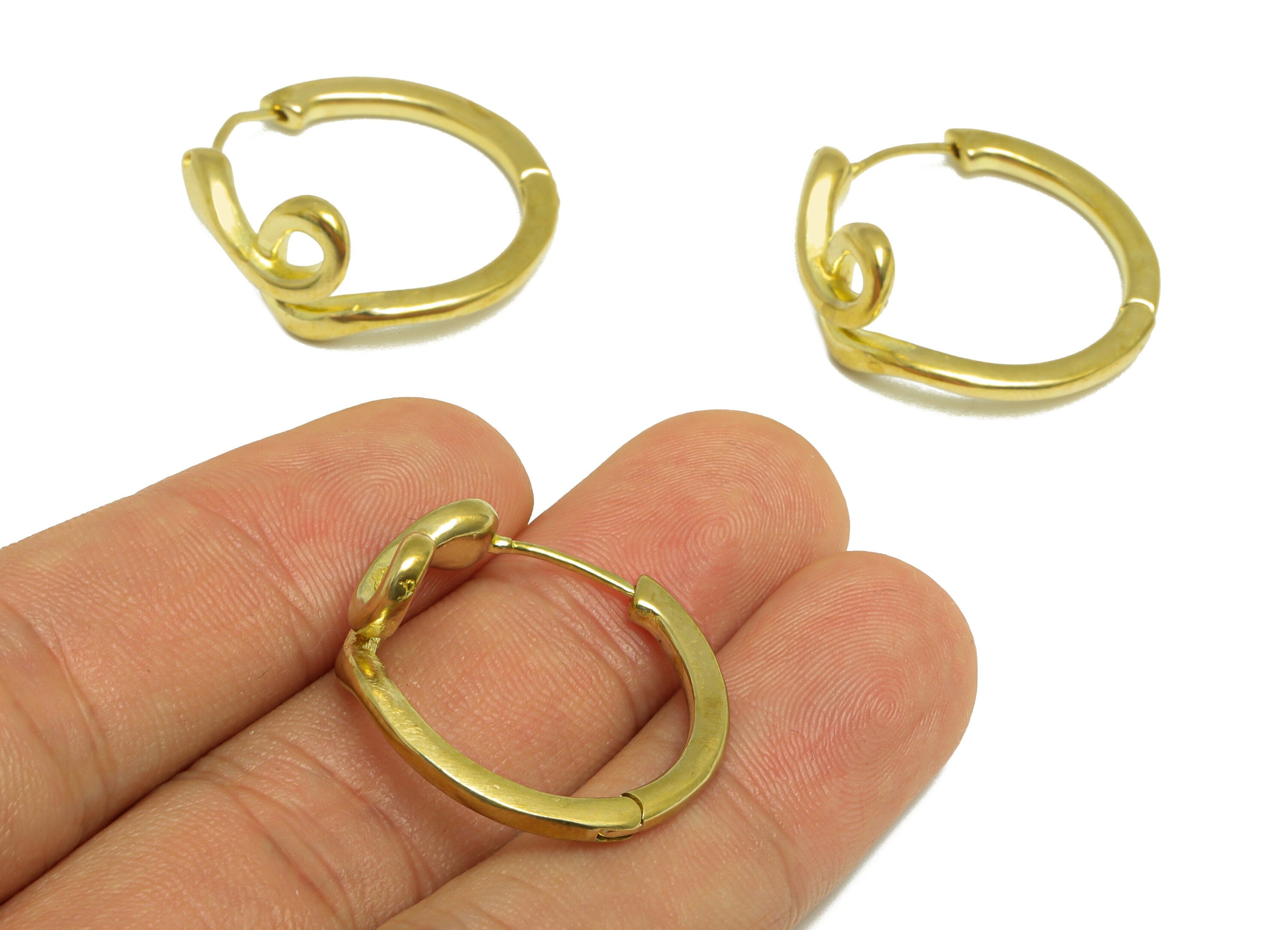 Brass Snake Huggie Hoop Earring - Raw Brass Animal Hoop Round Earring - Brass Twine Sanke Hoop Huggie Earring - 28x26x12.2mm - PP10024 - DOMEDBAZAAR