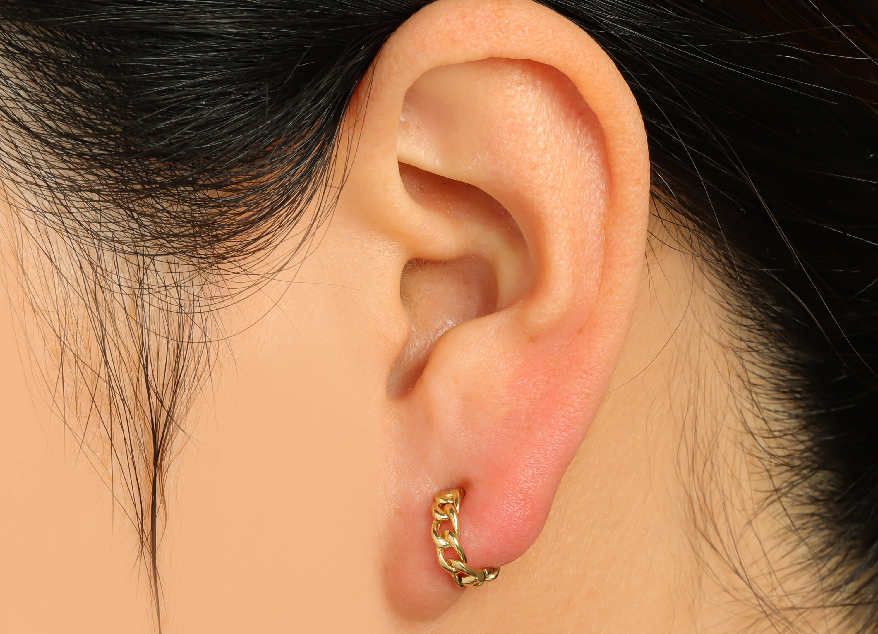 Brass Chain Huggie Hoop Earring - Raw Brass Hoop Earring - Brass Curb Chian Hoop Huggie Earring - Hoop Huggie Earring - 10x10x3mm - PP10017 - DOMEDBAZAAR