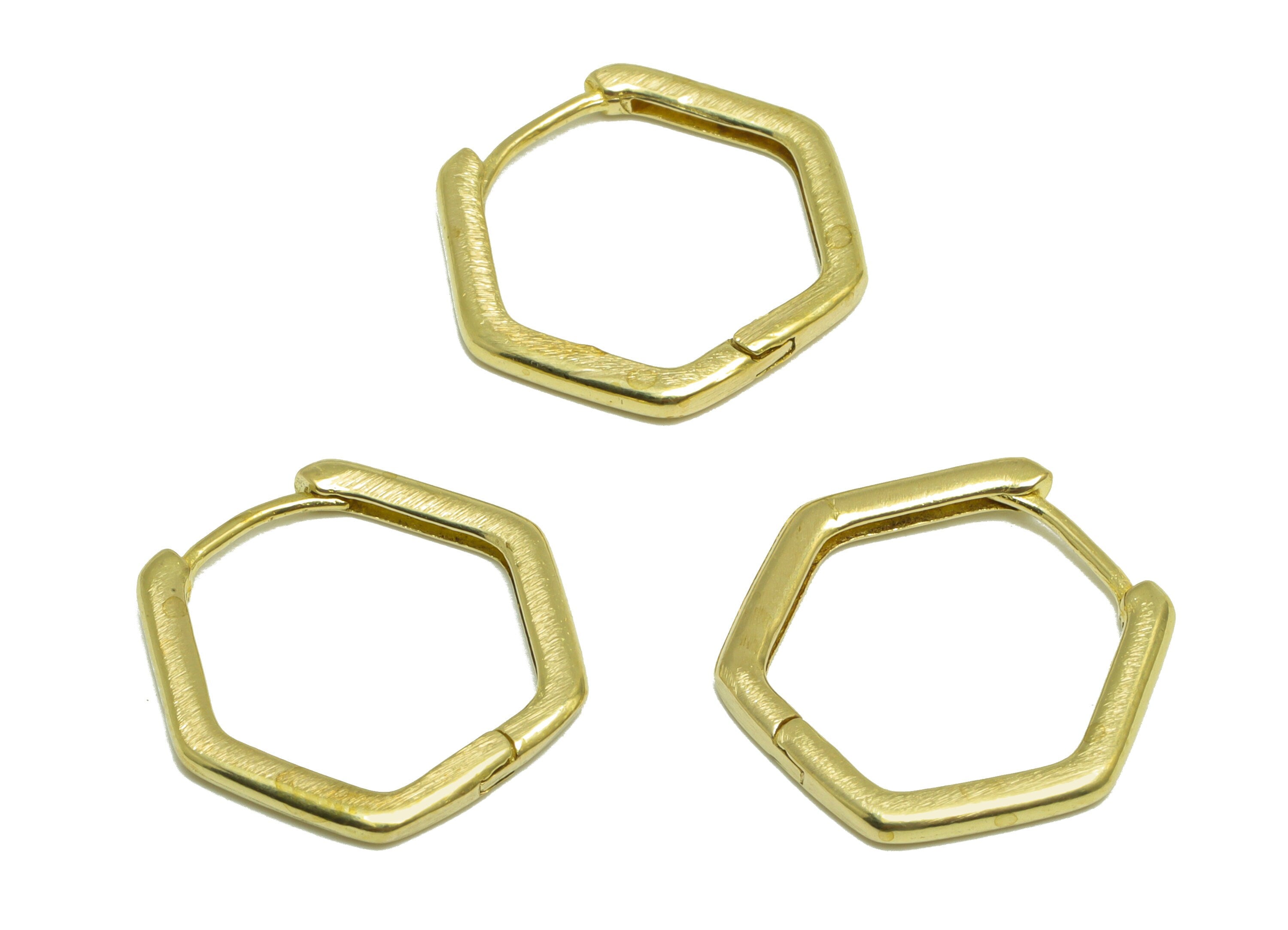 Brass Hexagon Huggie Hoop Earring - Raw Brass Clasp Earring - Brass Geometry Hoop Huggie Earring - Hoop Huggie Earring - 19x18x1mm - PP10015 - DOMEDBAZAAR