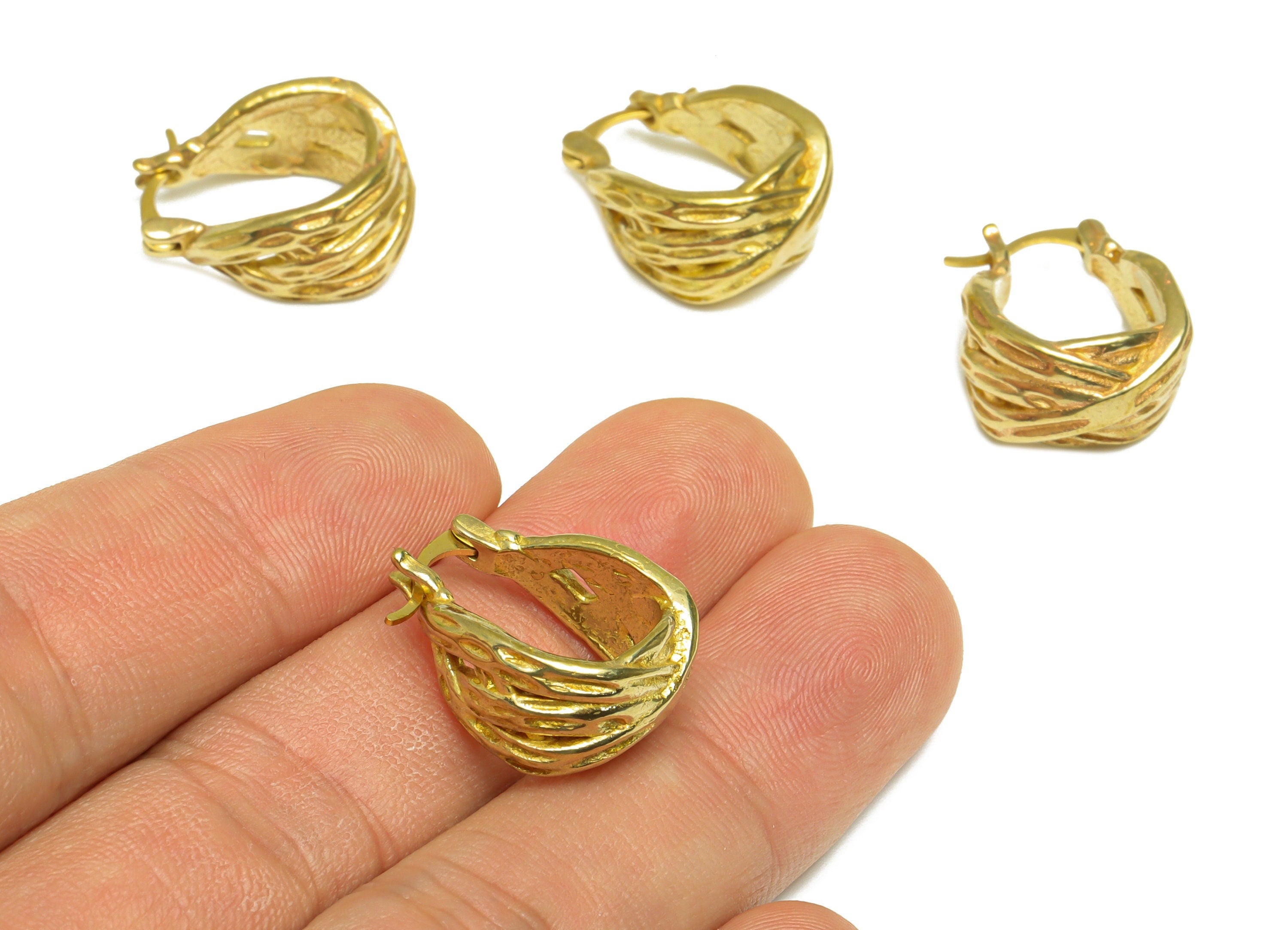 Brass Textured Hoop Earring - Raw Brass Hinged Back Hoop Earring - Brass Textured Hoop Hinged Back Earring - Hinged Back - 20x16x9mm-PP10049 - DOMEDBAZAAR
