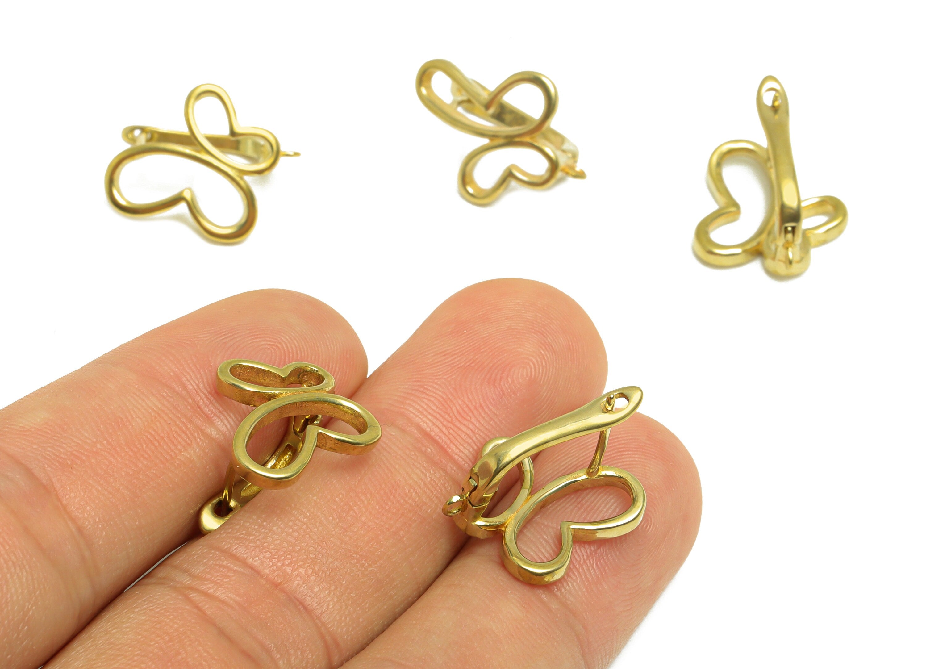 Brass Butterfly Hoop Earring - Raw Brass English Lock Hoop Earring With Loop - Brass Butterfly English Lock Hoop Earring -19x15x10mm-PP10037 - DOMEDBAZAAR