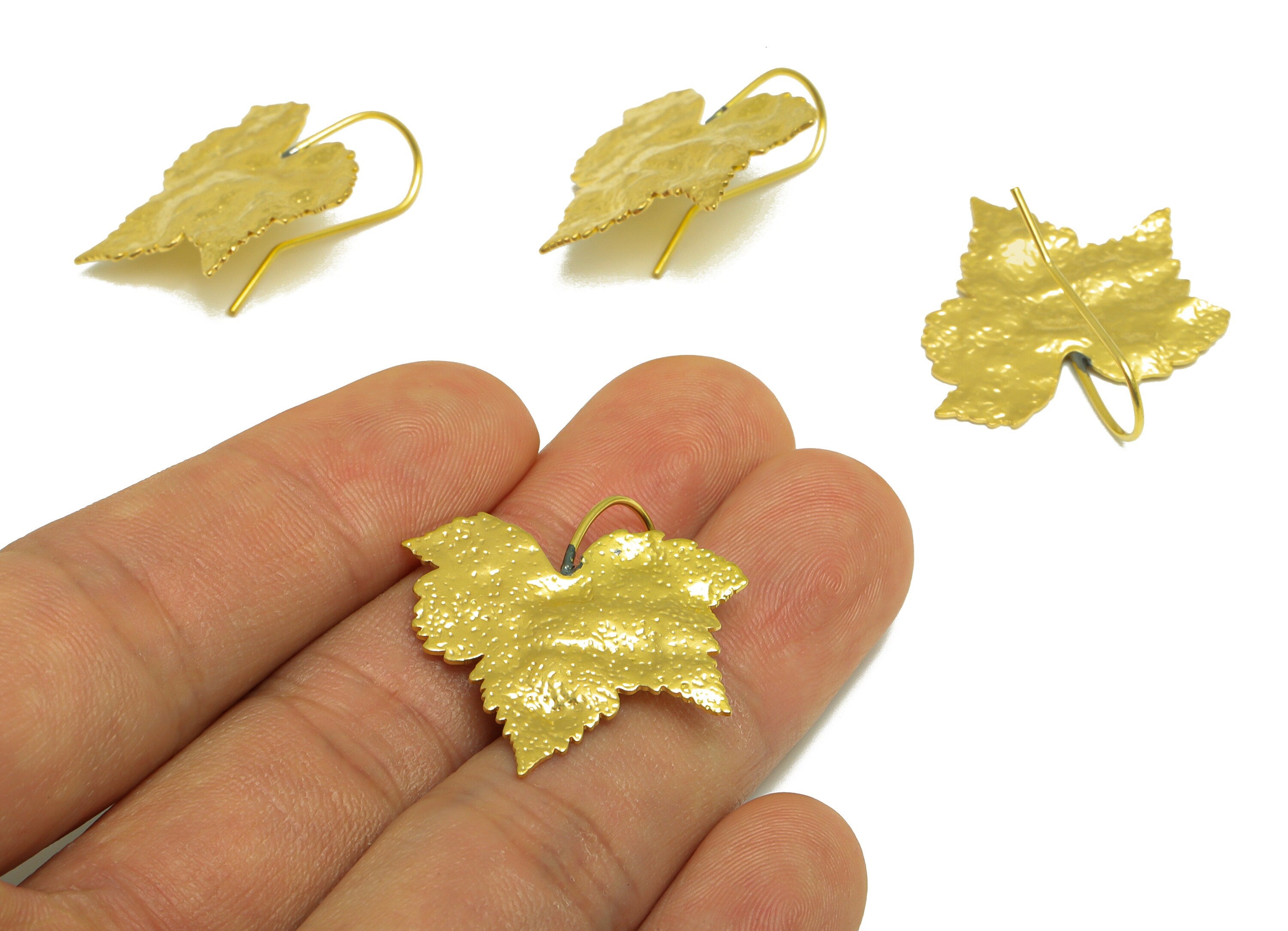 Brass Maple Leaf Earring Wire - Raw Brass Textured Maple Leaf Earring Hook - Brass Botanical Ear Wire Hook Earring - 32.5x29.8x1mm - PP9911 - DOMEDBAZAAR