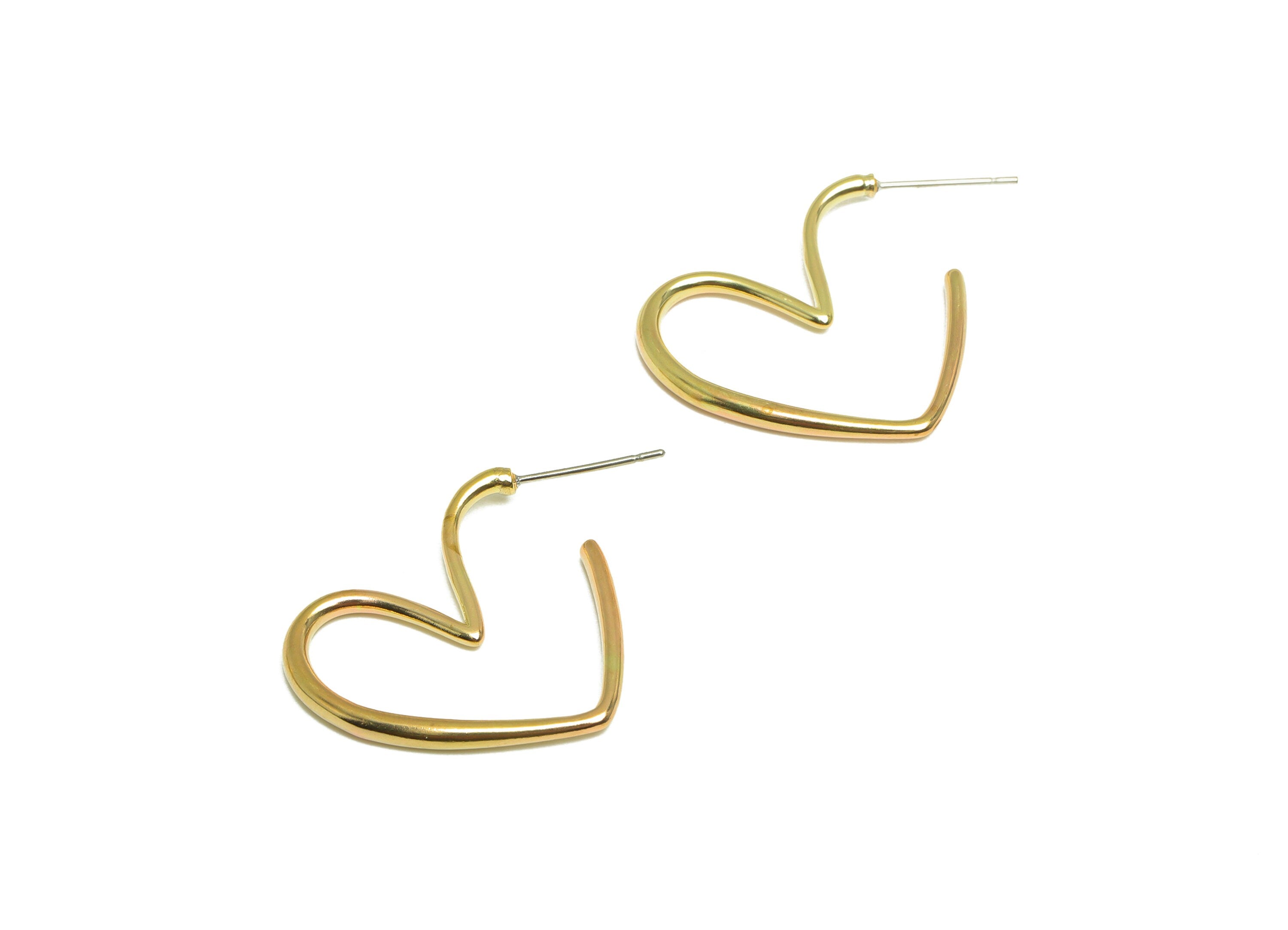 Brass Heart Earring Stud - Raw Brass Wire Heart Earring Post - Brass Heart Earring Post - Brass Wire Earring Post - 35.8x24.3x2mm - PP10063 - DOMEDBAZAAR