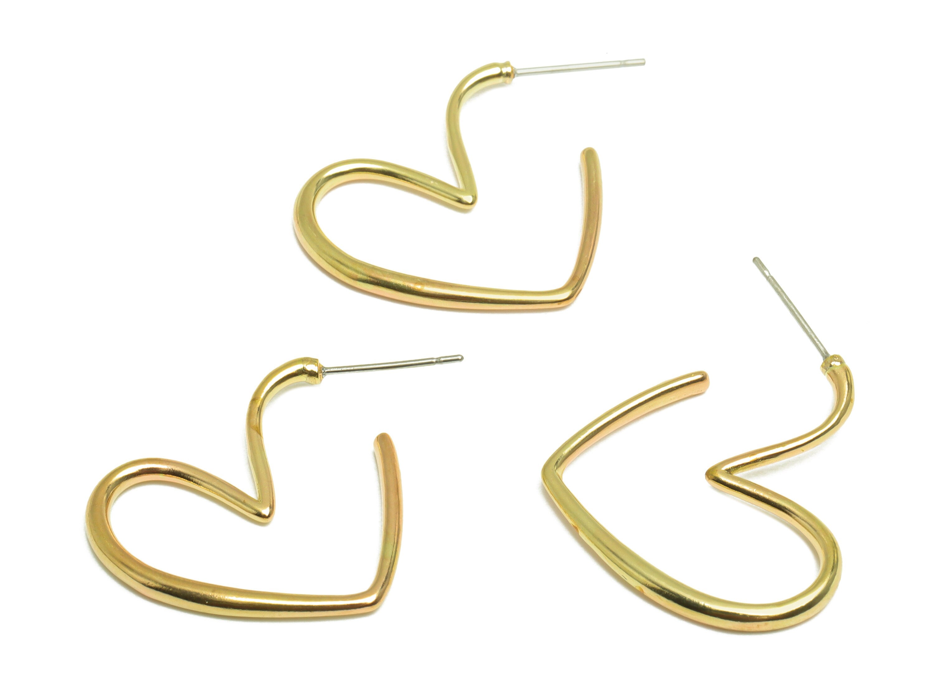 Brass Heart Earring Stud - Raw Brass Wire Heart Earring Post - Brass Heart Earring Post - Brass Wire Earring Post - 35.8x24.3x2mm - PP10063 - DOMEDBAZAAR