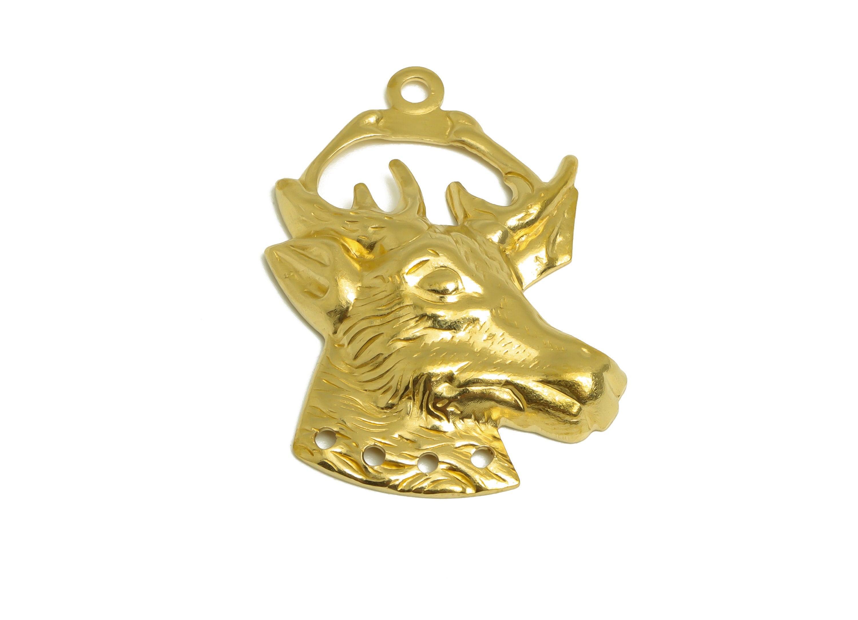 Brass Deer Earring Charm - Brass Deer Earring Connector - Textured Deer Vintage Earring Charm - Vintage Charm - 34x25x4.6mm - PP10430 - DOMEDBAZAAR