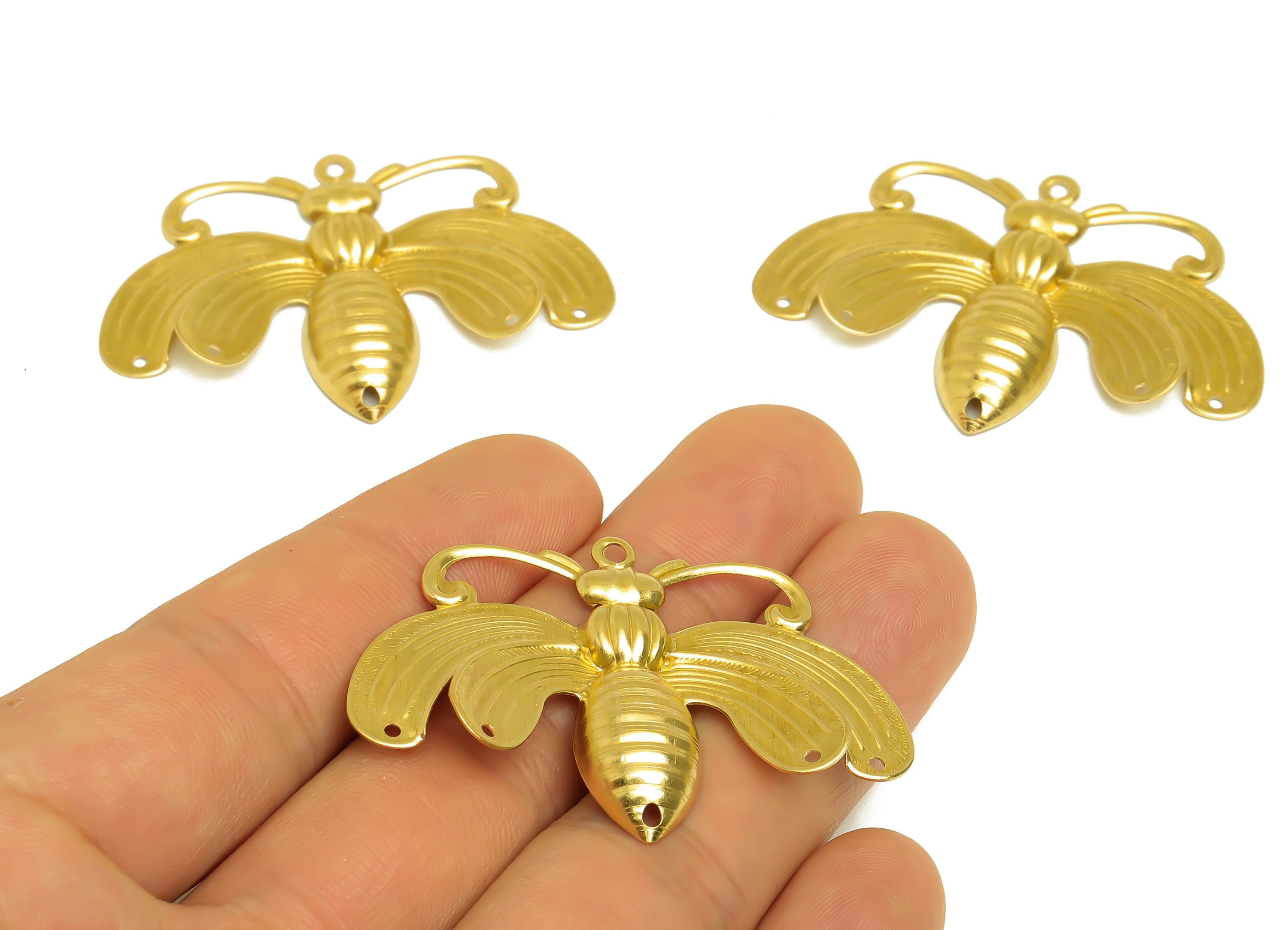 Brass Bee Earring Charm - Brass Textured Bee Connector - Textured Vintage Looking Earring Charm - Animal Charm - 49x34x4.6mm - PP10429 - DOMEDBAZAAR
