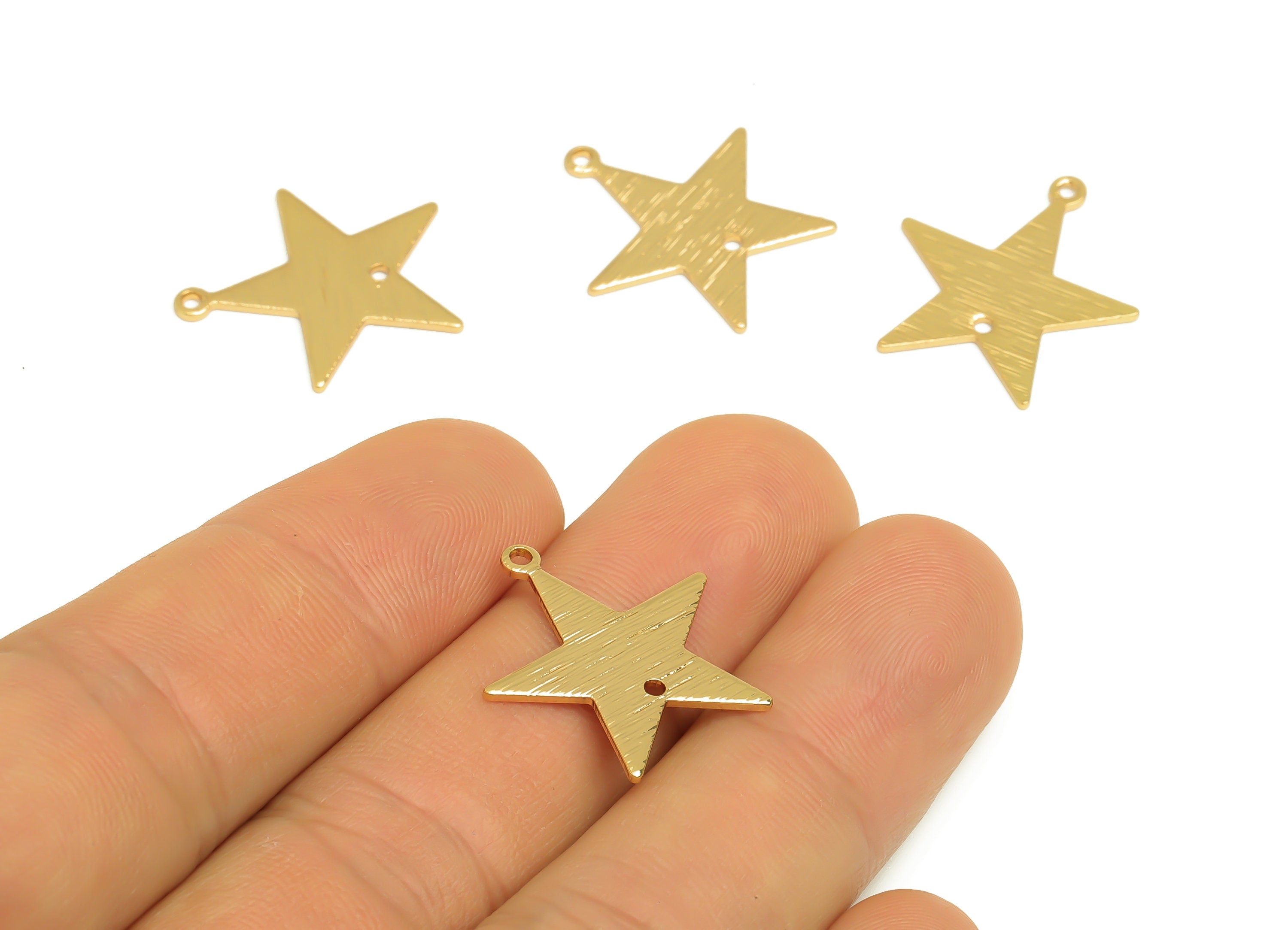 Brass Textured Star Earring Connector - Raw Brass Five-Pentagram Star Earring Charms - Jewelry Making Supplies - 22x20x0.9mm - PP10348 - DOMEDBAZAAR