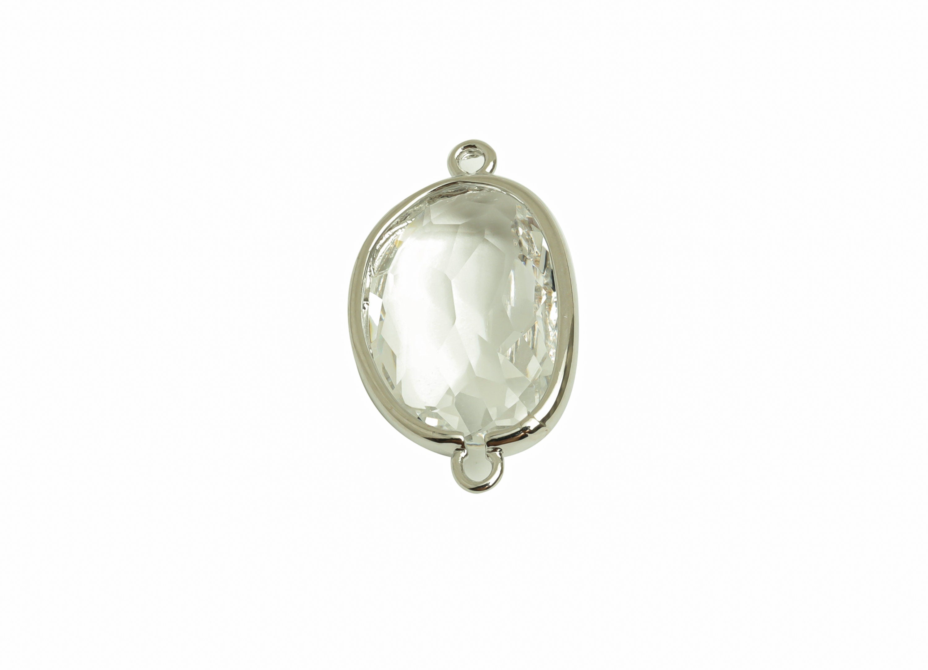 Crystal Oval Earring Connector - Gold Oval Pendant - KC Silver Tone Plated Brass - Jewelry Making Supplies - 20x12x6.5mm - GS1046B - DOMEDBAZAAR