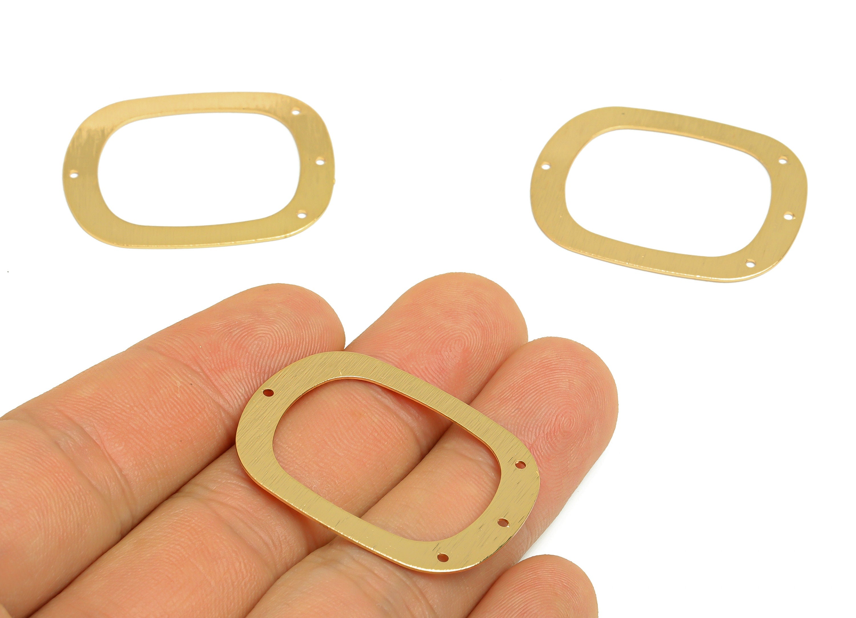 Brass Oval Connectors - Raw Brass Textured Oval Connectors - 4 Holes - Earring Connectors - Jewelry DIY Connectors - 36x27x0.5mm - PP10344 - DOMEDBAZAAR