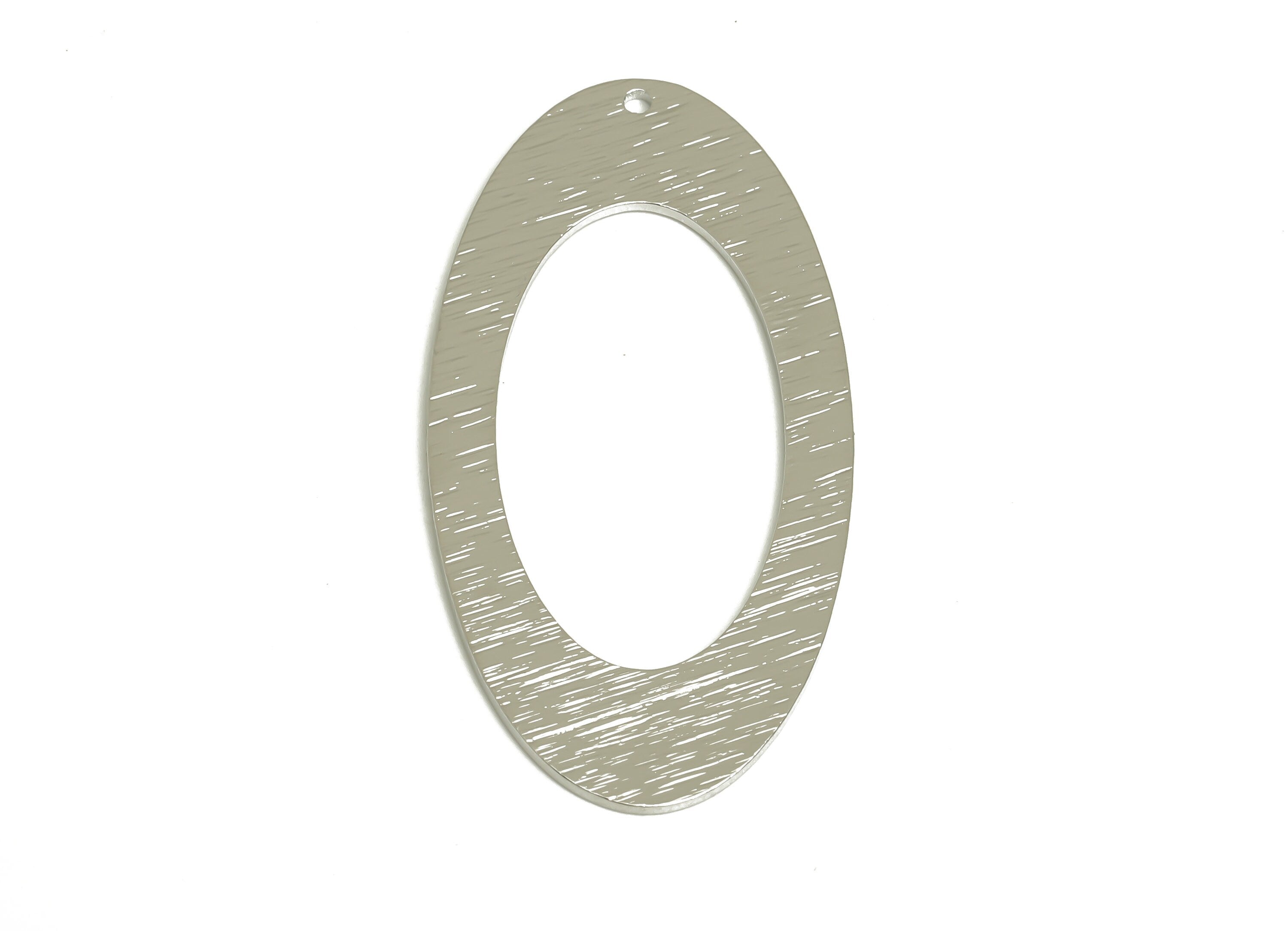 Brass Long Oval Earring Charms - Silver Tone Plated Oval Brass Pendant - Minimalism Earring Findings - Jewelry Making- 45x23x1mm - PP10440S - DOMEDBAZAAR