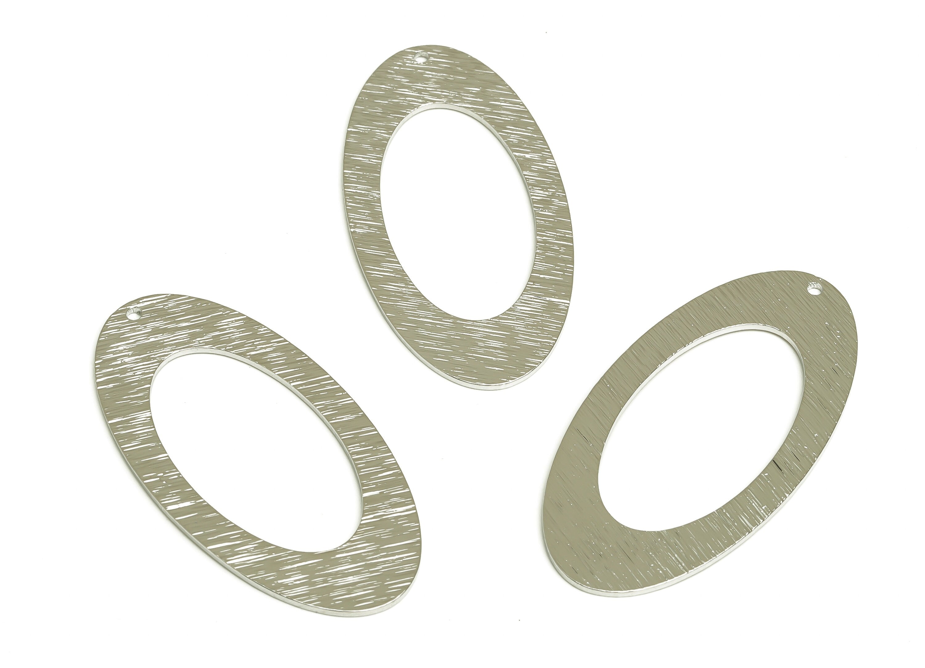 Brass Long Oval Earring Charms - Silver Tone Plated Oval Brass Pendant - Minimalism Earring Findings - Jewelry Making- 45x23x1mm - PP10440S - DOMEDBAZAAR