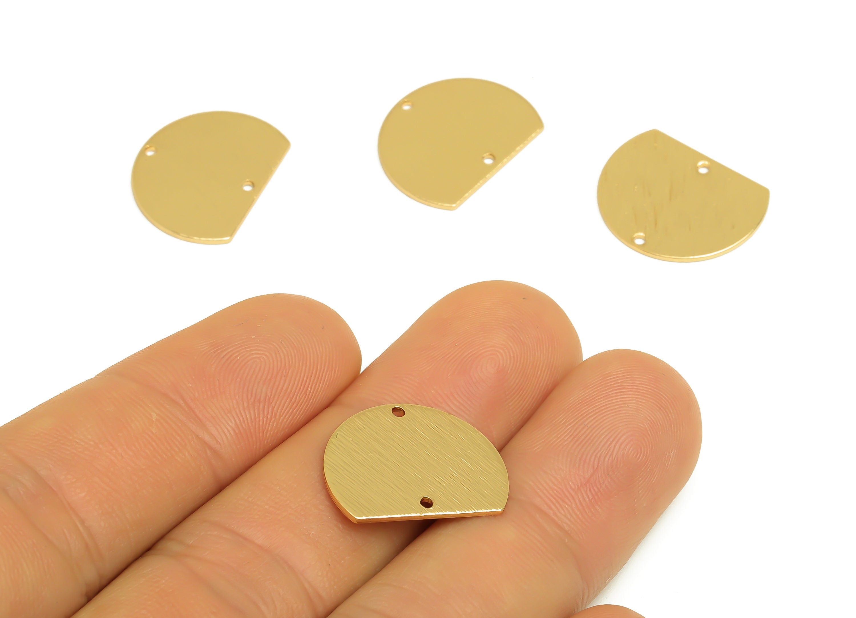 Brass Textured Semicircle Earring Connector - Raw Brass Half Round Earring Charms - 2 Holes - Jewelry Supplies - 18.6x14.8x0.8mm - PP10350 - DOMEDBAZAAR