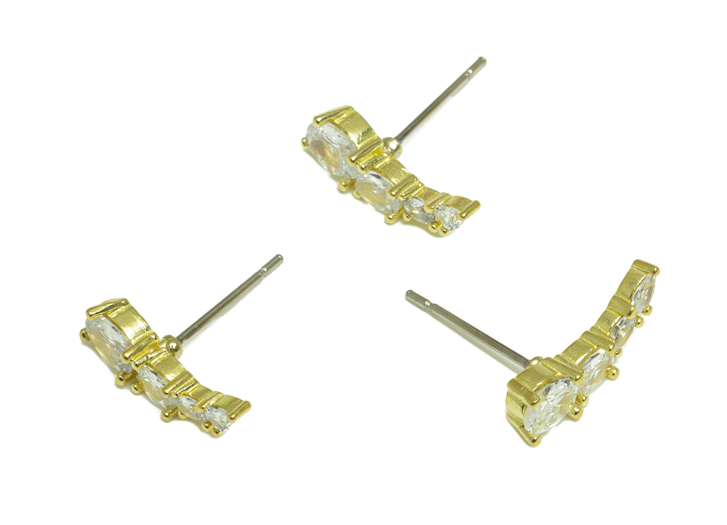 Brass CZ Oval Earring Post - Raw Brass Bent Cubic Zircon Earring Post - Brass Geometry Zircon Oval Earring Post - 16.1x5.3x3.3mm - PP10105 - DOMEDBAZAAR