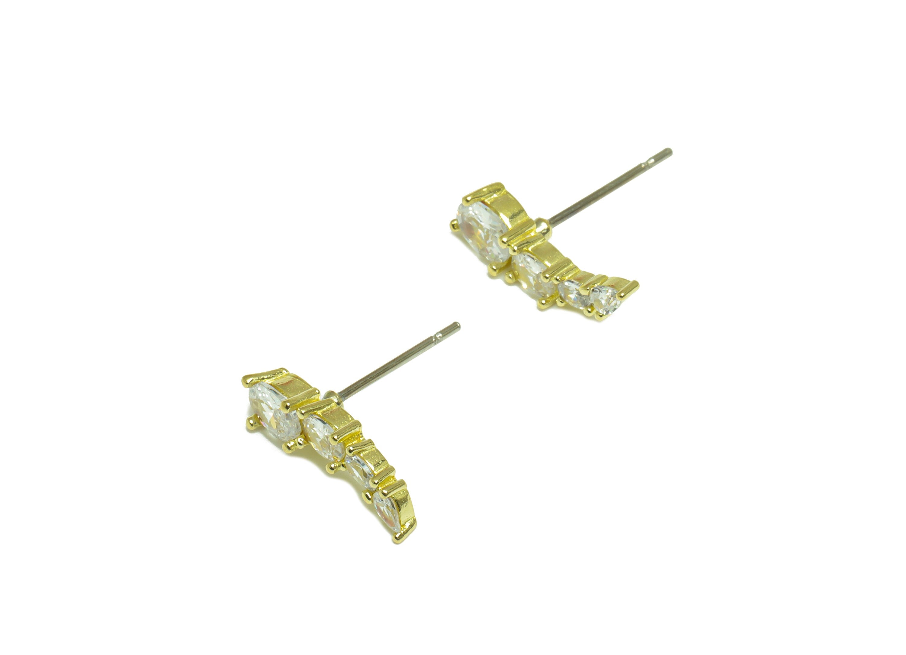 Brass CZ Oval Earring Post - Raw Brass Bent Cubic Zircon Earring Post - Brass Geometry Zircon Oval Earring Post - 16.1x5.3x3.3mm - PP10105 - DOMEDBAZAAR