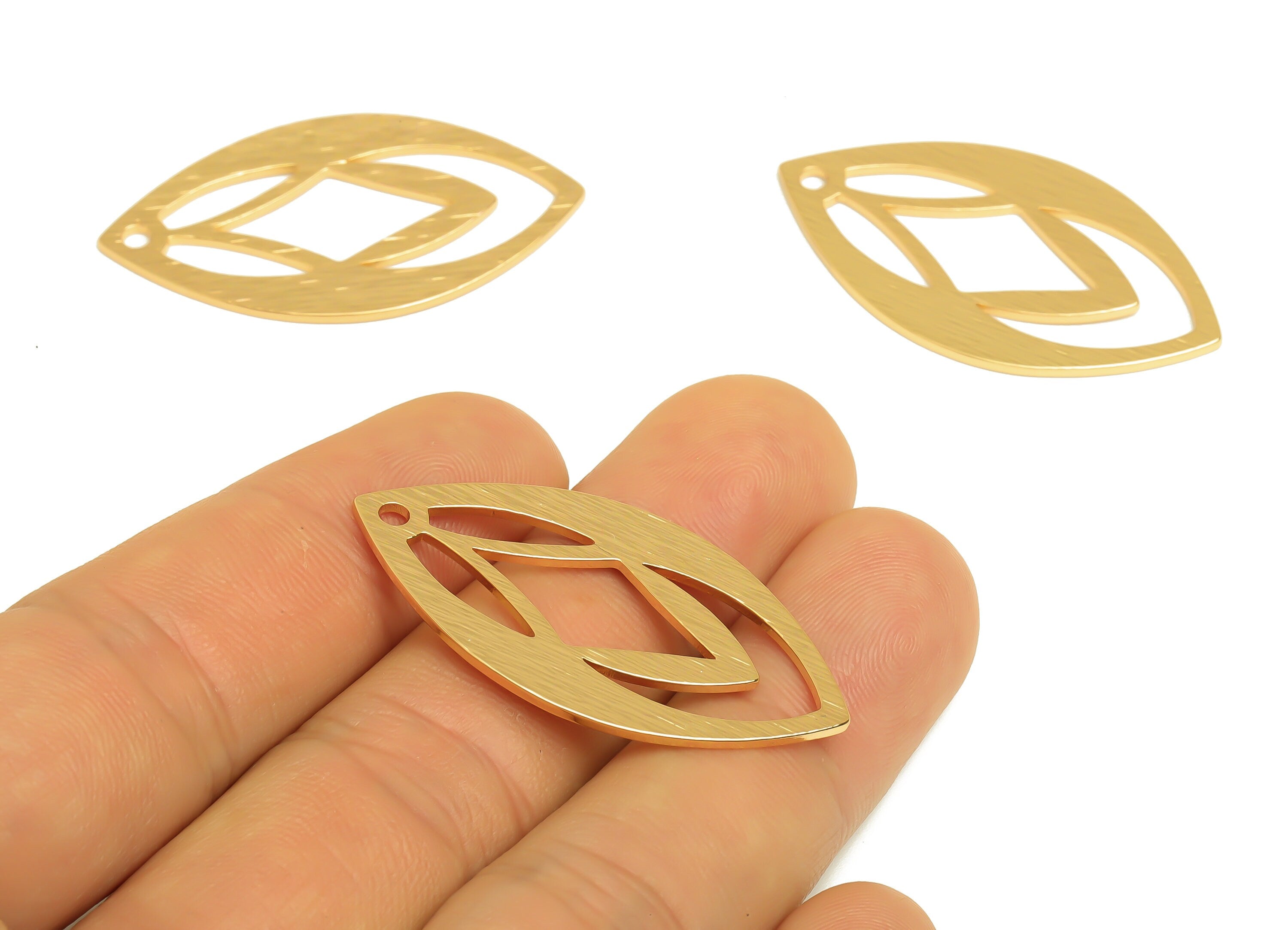 Brass Leaf Charms - Raw Brass Textured Leaf Earrings and Pendant - Minimalism Earring Findings - Jewelry Supplies - 40x22x1mm - PP10445 - DOMEDBAZAAR