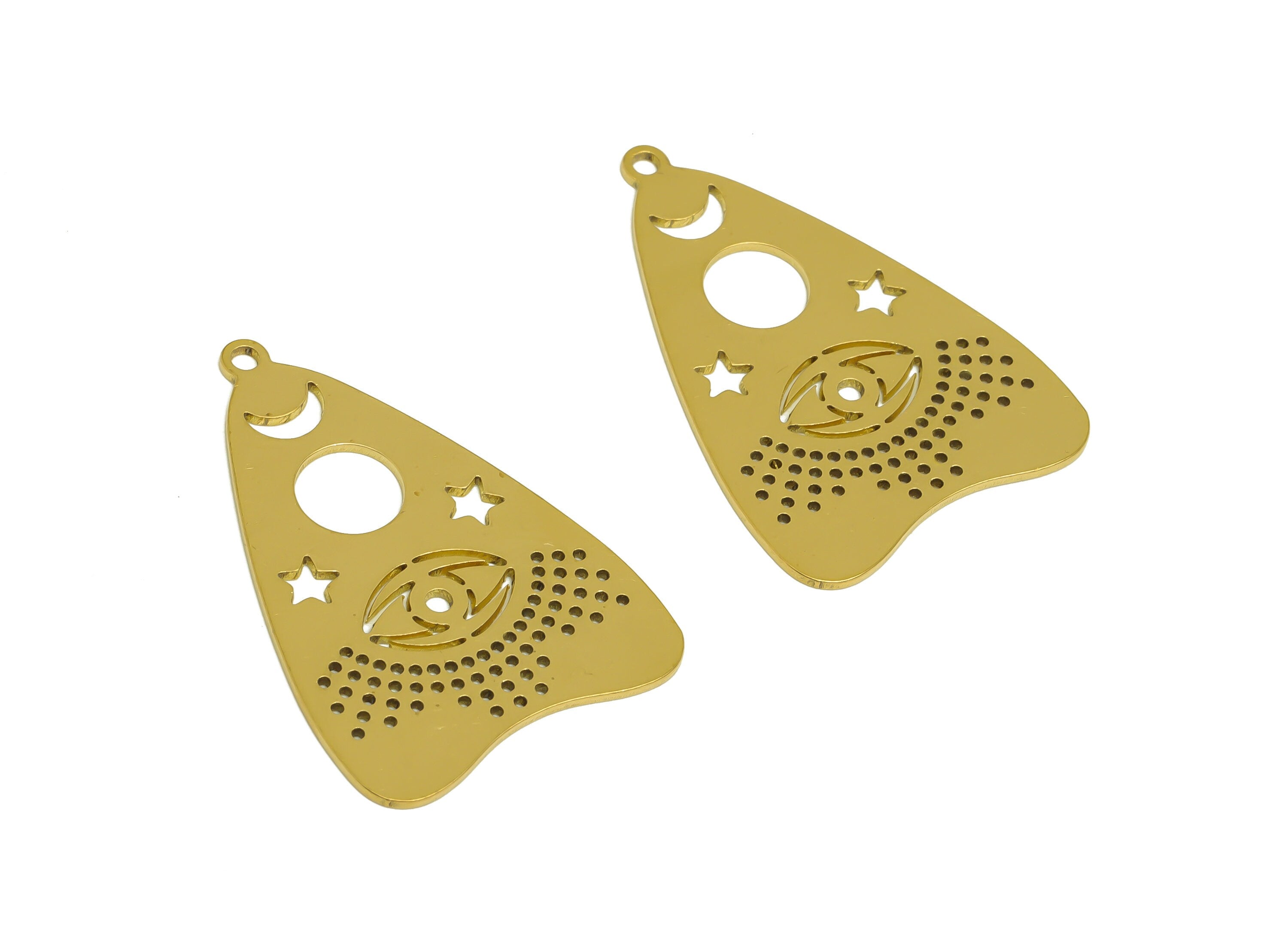Brass Heart Eye Earring Charms - Raw Brass Heart Moon Star Charms and Pendant - Earring Finding - Jewelry Supplies - 32x22x0.7mm - PP10439 - DOMEDBAZAAR