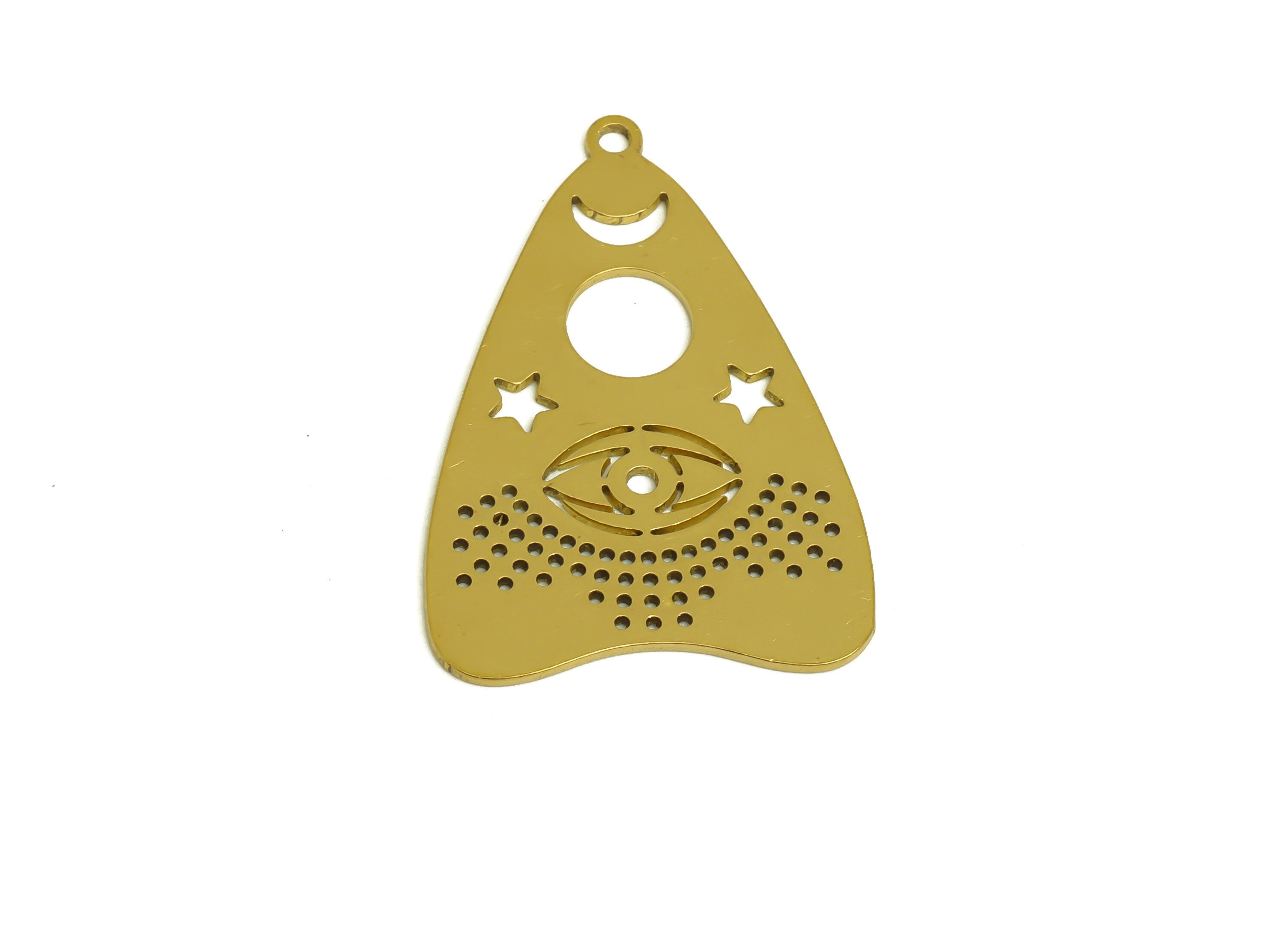 Brass Heart Eye Earring Charms - Raw Brass Heart Moon Star Charms and Pendant - Earring Finding - Jewelry Supplies - 32x22x0.7mm - PP10439 - DOMEDBAZAAR