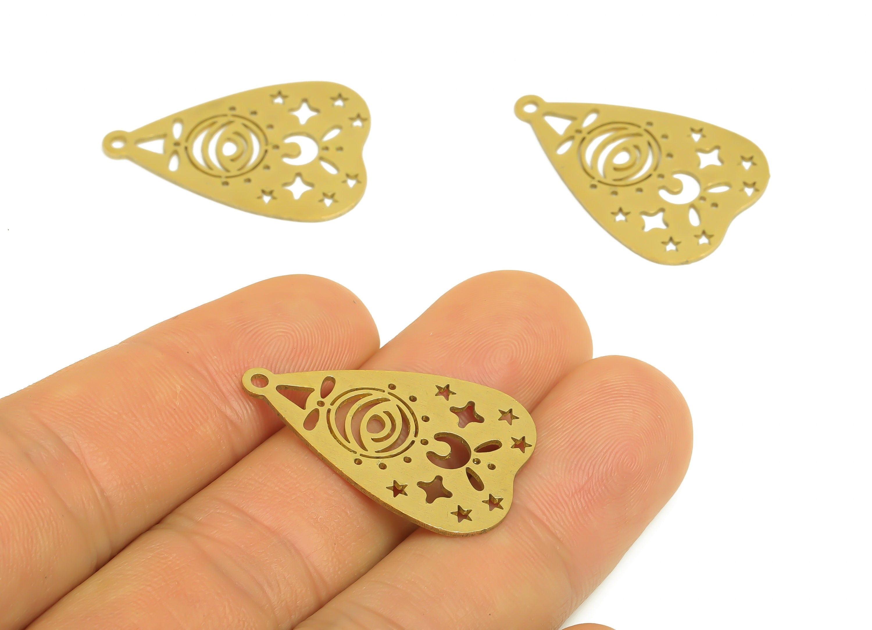 Brass Heart Eye Earring Charms - Raw Brass Heart Star Charms and Pendant - Earring Finding - Jewelry Making Supplies - 30x20x0.7mm - PP10355 - DOMEDBAZAAR