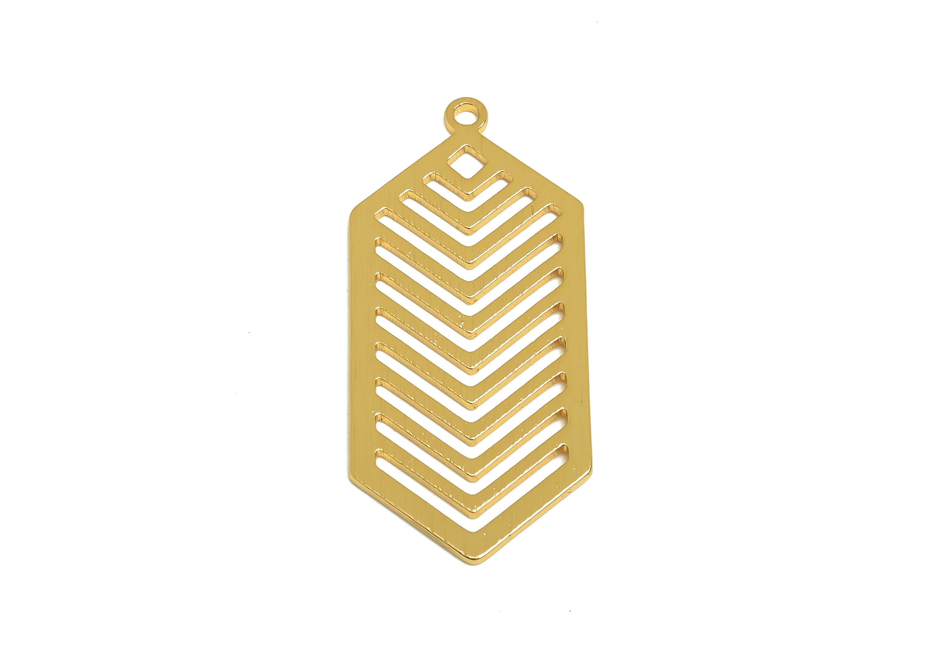 Brass Hexagon Charms - Raw Brass Textured Hexagon Earring Charm - Brass Geometry Pendant - Kc Gold Tone Plating - 43x19x1.2mm - PP10447 - DOMEDBAZAAR