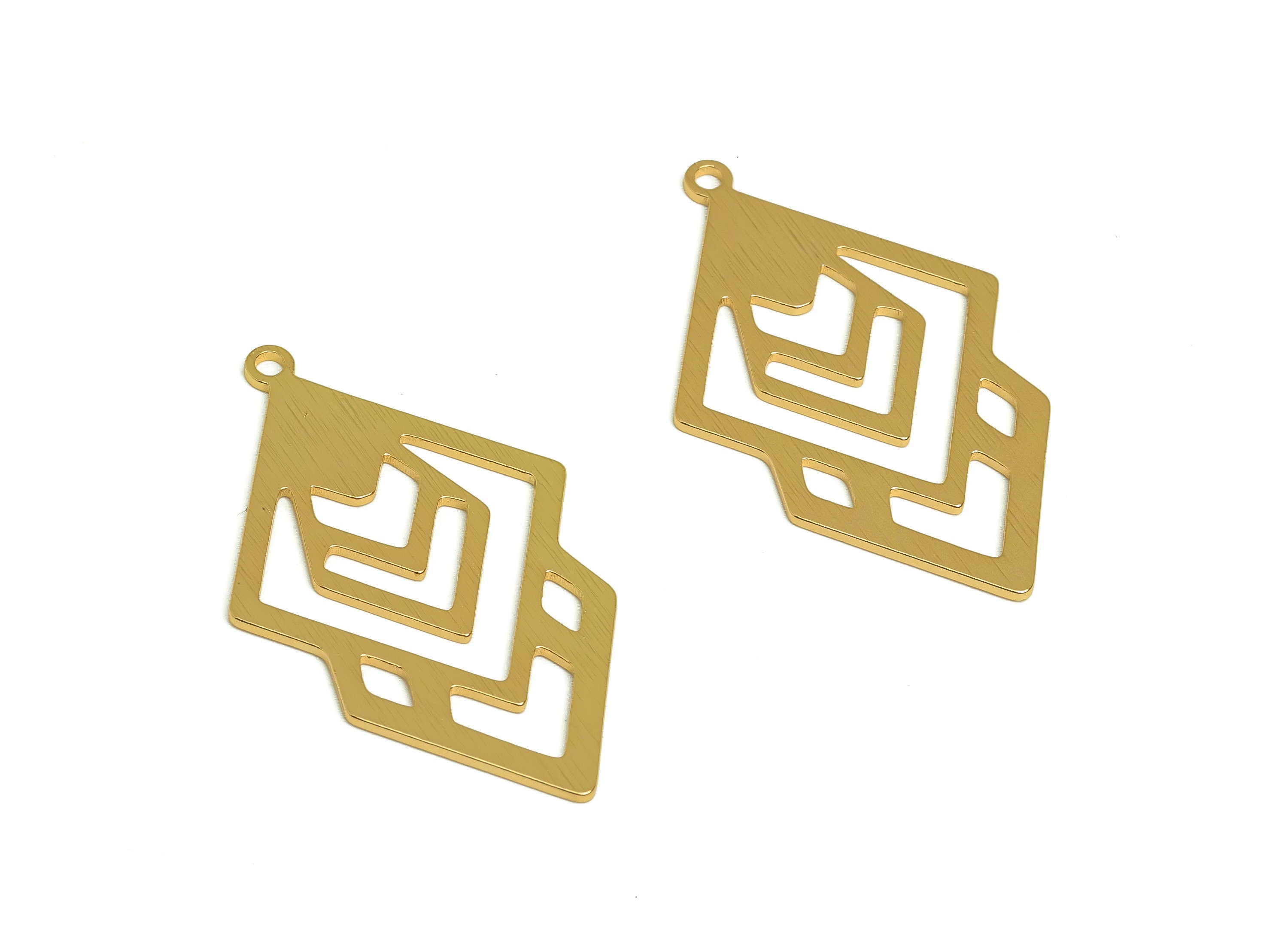 Brass Diamond Charms - Raw Brass Textured Geometry Earring Charm - Brass Geometry Pendant - Kc Gold Tone Plating - 43x26x1mm - PP10451 - DOMEDBAZAAR