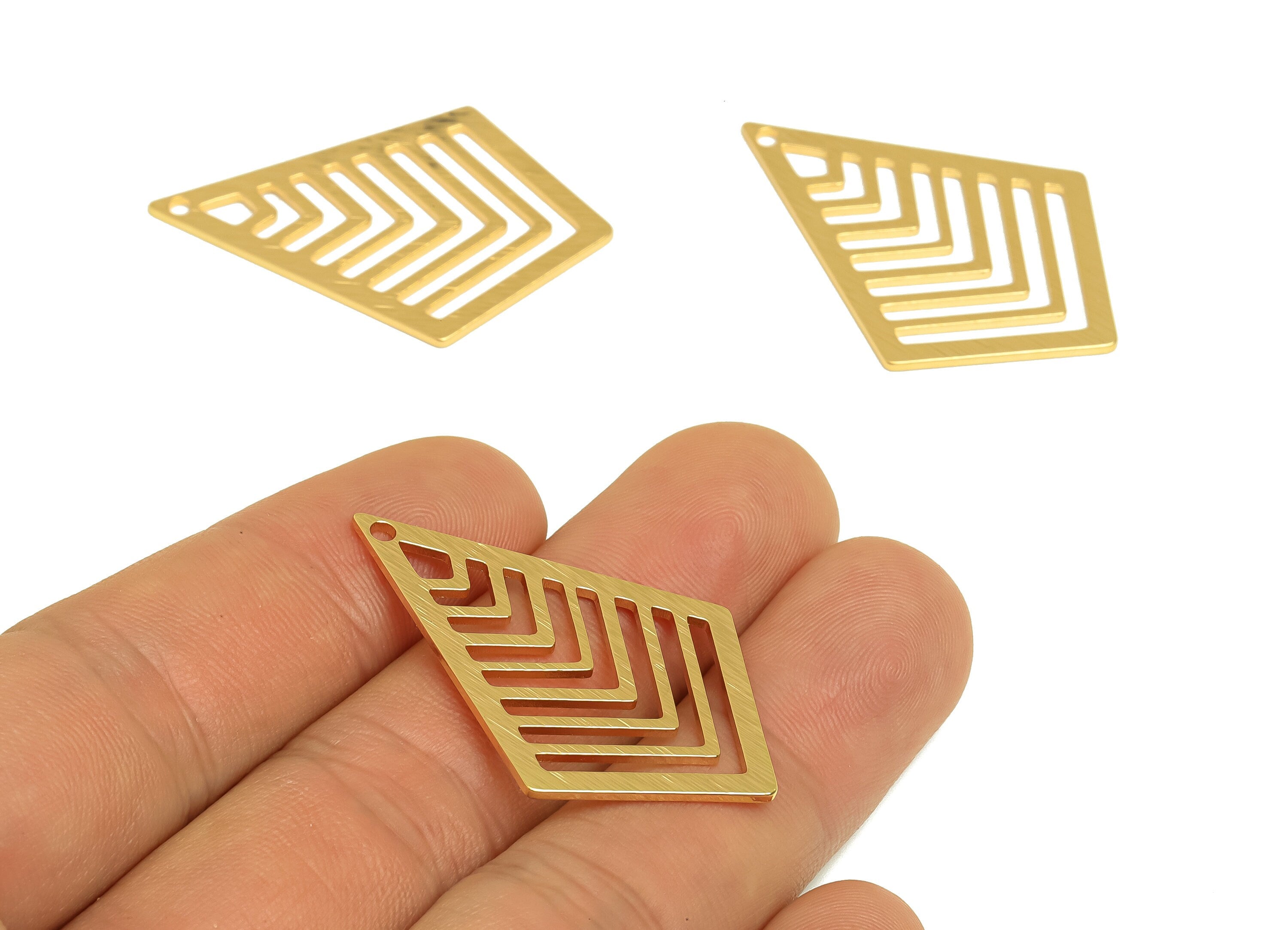 Brass Diamond Charms - Raw Brass Textured Rhombic Earring Charm - Brass Geometry Pendant - Kc Gold Tone Plating - 40x27x1mm - PP10450 - DOMEDBAZAAR