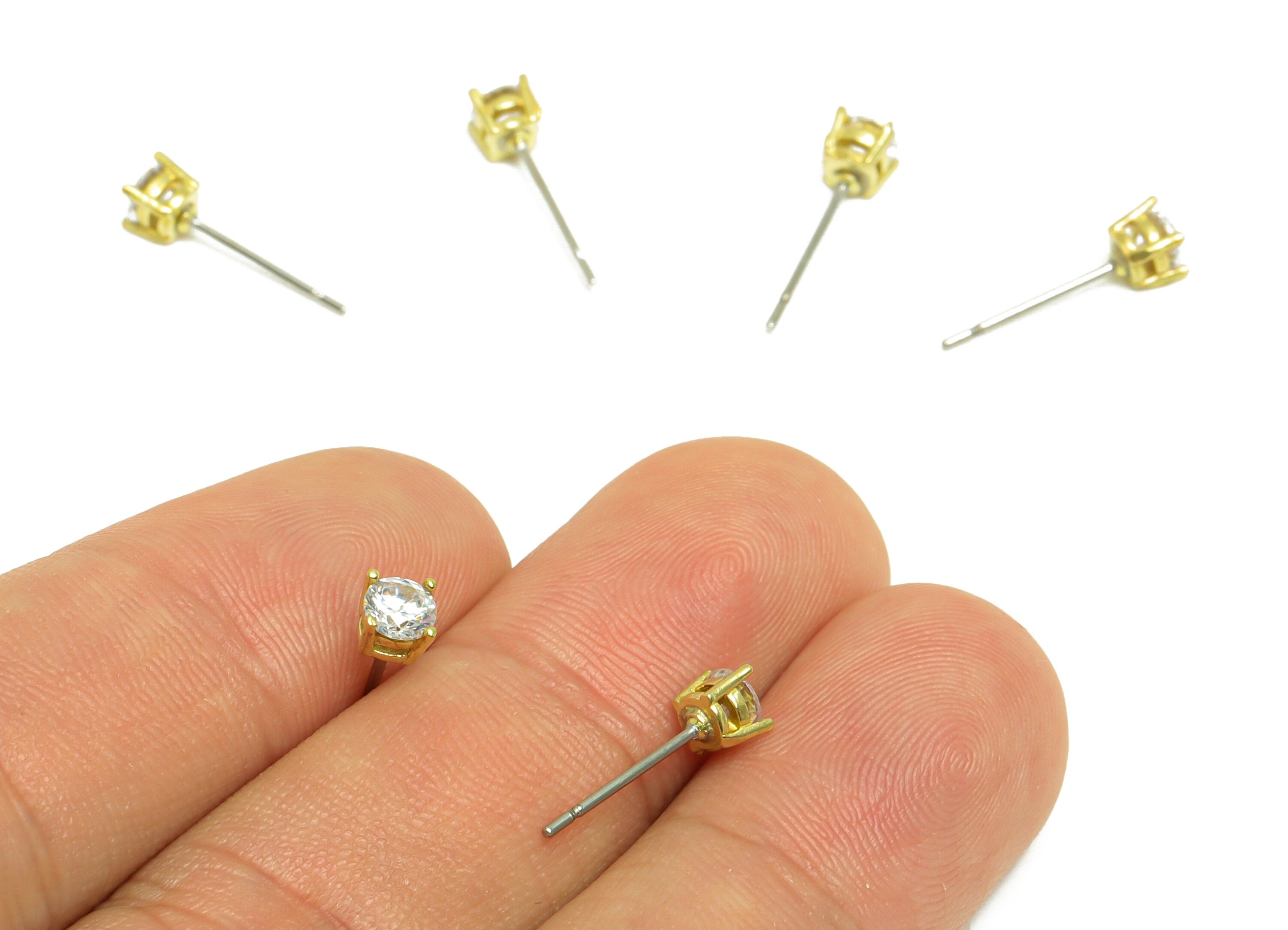 Brass Diamond Earring Post - Raw Brass Cubic Zircon Earring Post - Brass Minimalist Zircon Earring Post - Steel Stud - 15x4x4mm -PP10103 - DOMEDBAZAAR
