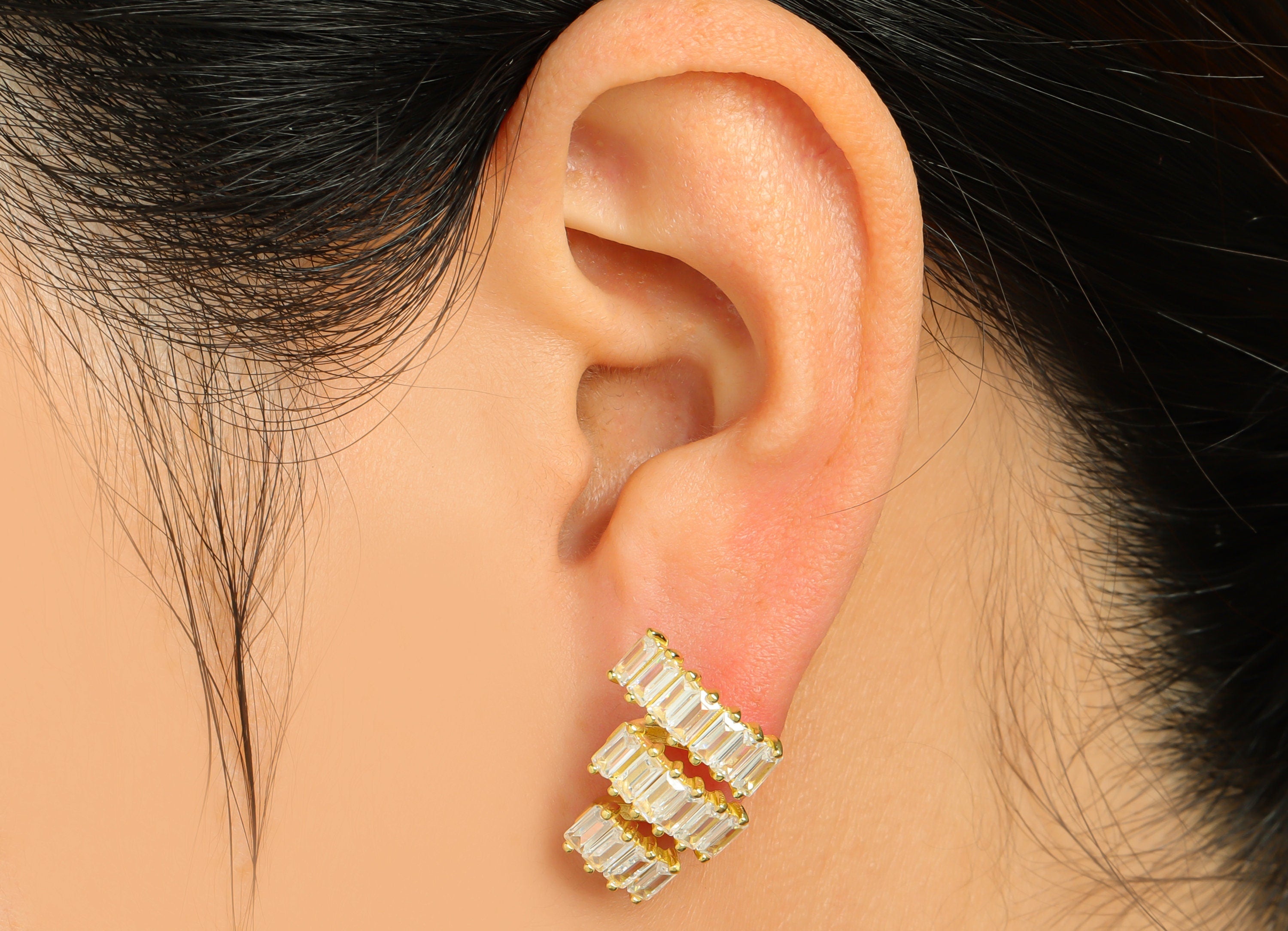 Brass CZ Rectangle Earring Post - Raw Brass Cake Cubic Zircon Earring Post - Brass Zircon Earring Post - Steel Stud - 18.1x15x6mm - PP10104 - DOMEDBAZAAR