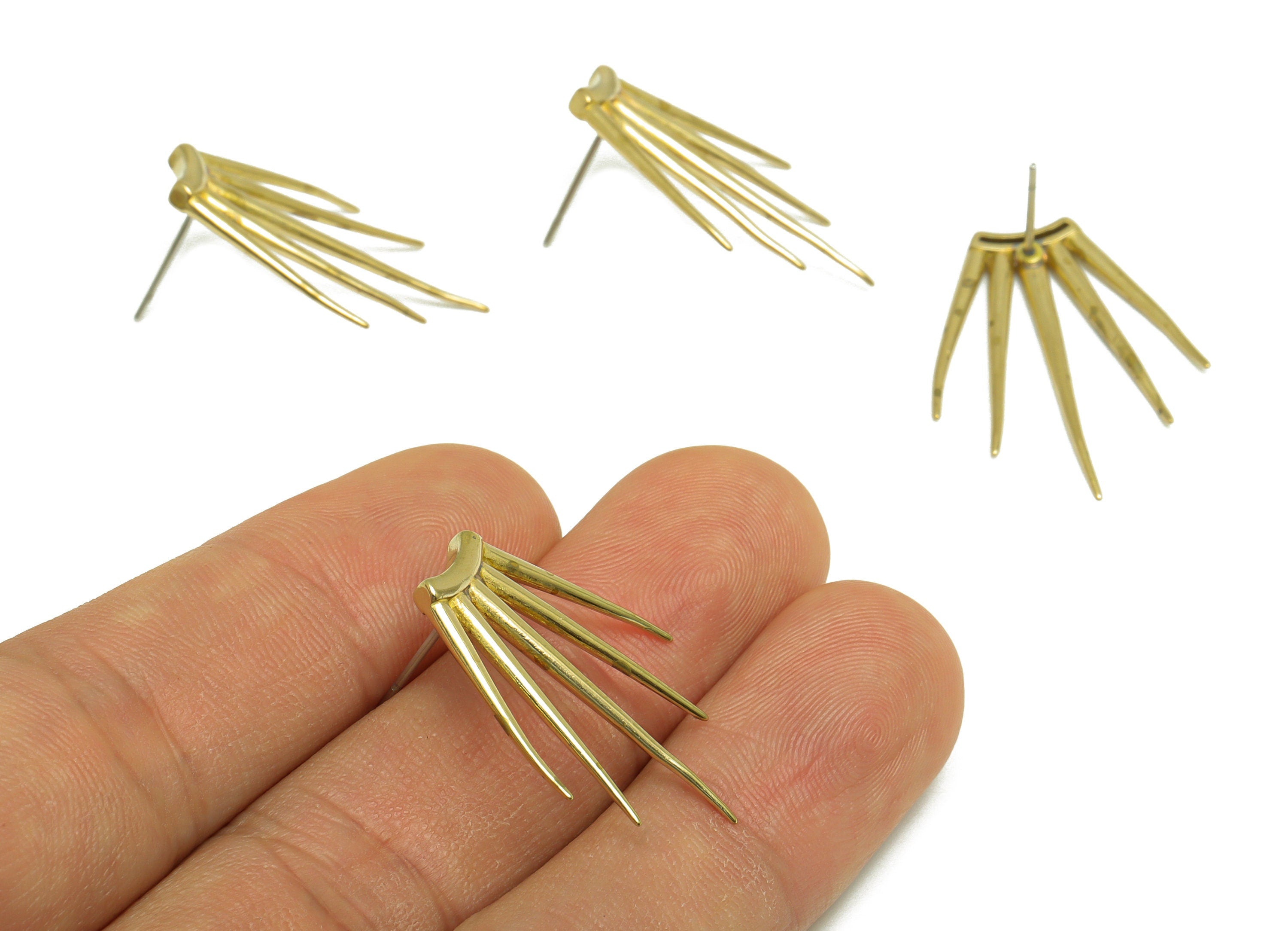 Brass Fringe Earring Post - Raw Brass Tassel Earring Post - Brass Spike Earring Post - Brass Punk Steel Earring Stud - 28x20.5x2mm - PP10140 - DOMEDBAZAAR