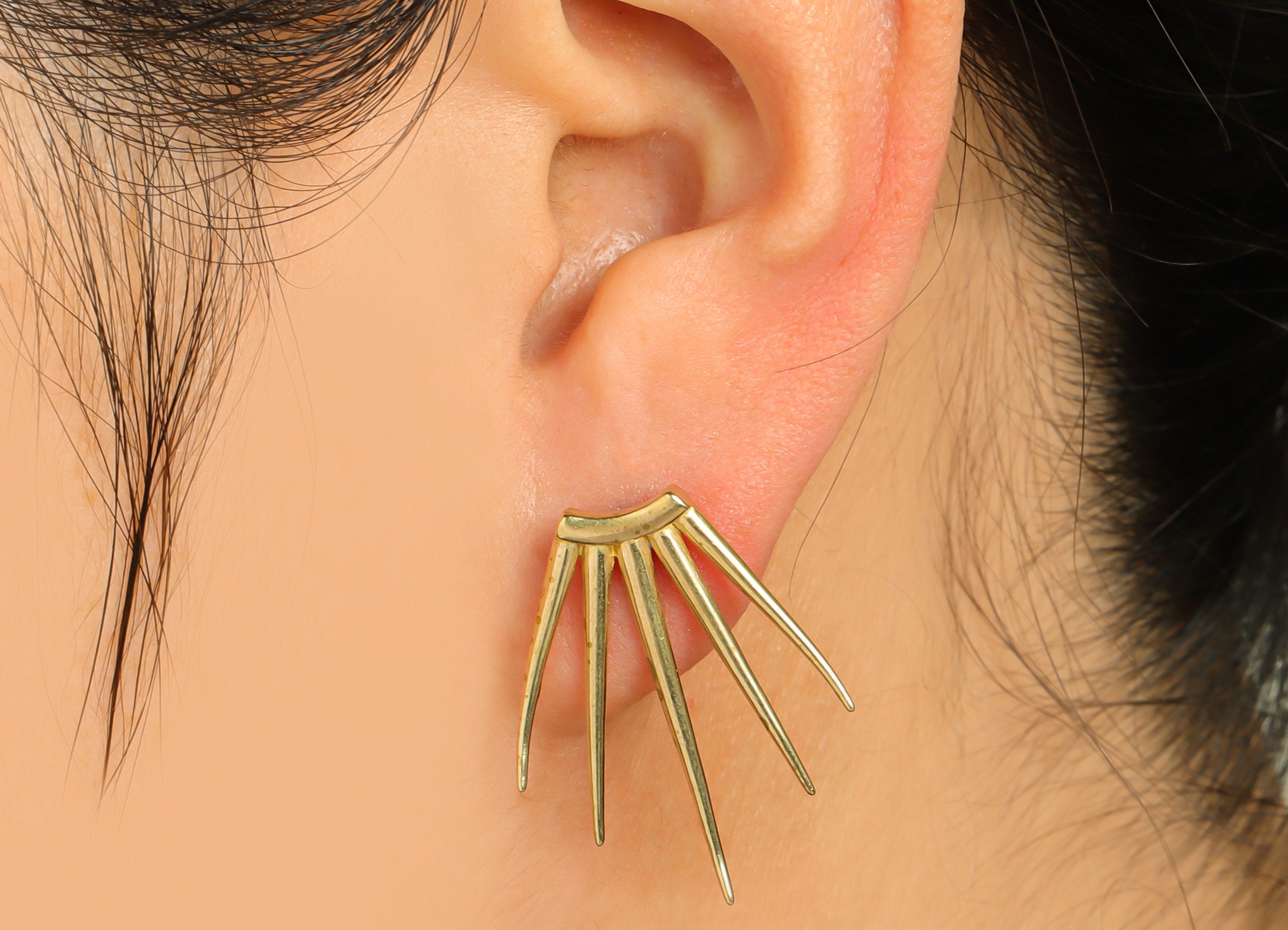 Brass Fringe Earring Post - Raw Brass Tassel Earring Post - Brass Spike Earring Post - Brass Punk Steel Earring Stud - 28x20.5x2mm - PP10140 - DOMEDBAZAAR