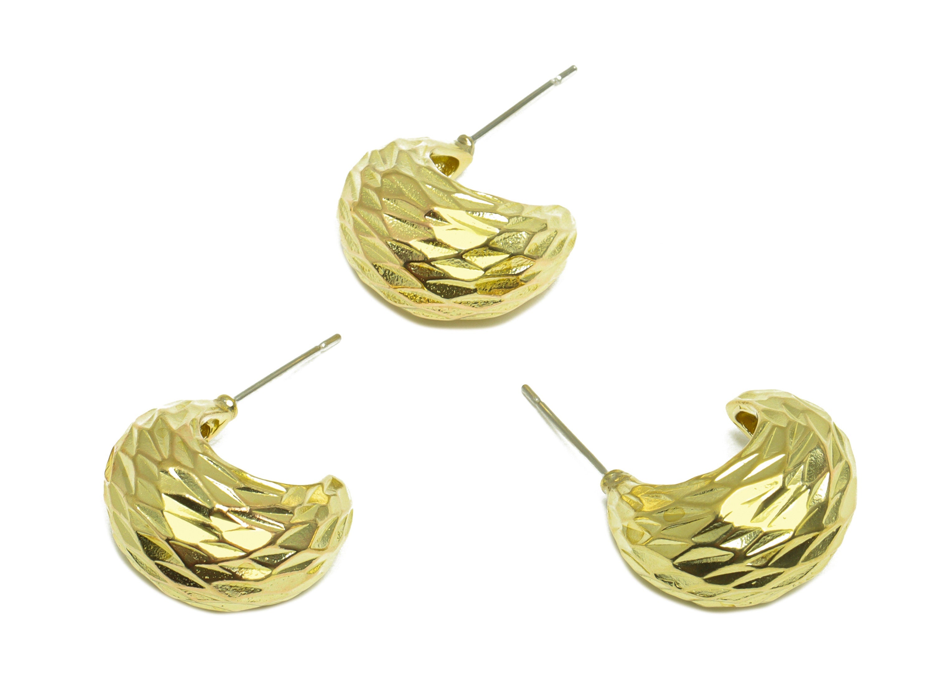 Brass Hoop C Earring Post - Raw Brass Thick Hoop Earring Post - Brass Textured Earring Post - Thick Steel Stud - 28x17.6x10mm - PP10041 - DOMEDBAZAAR