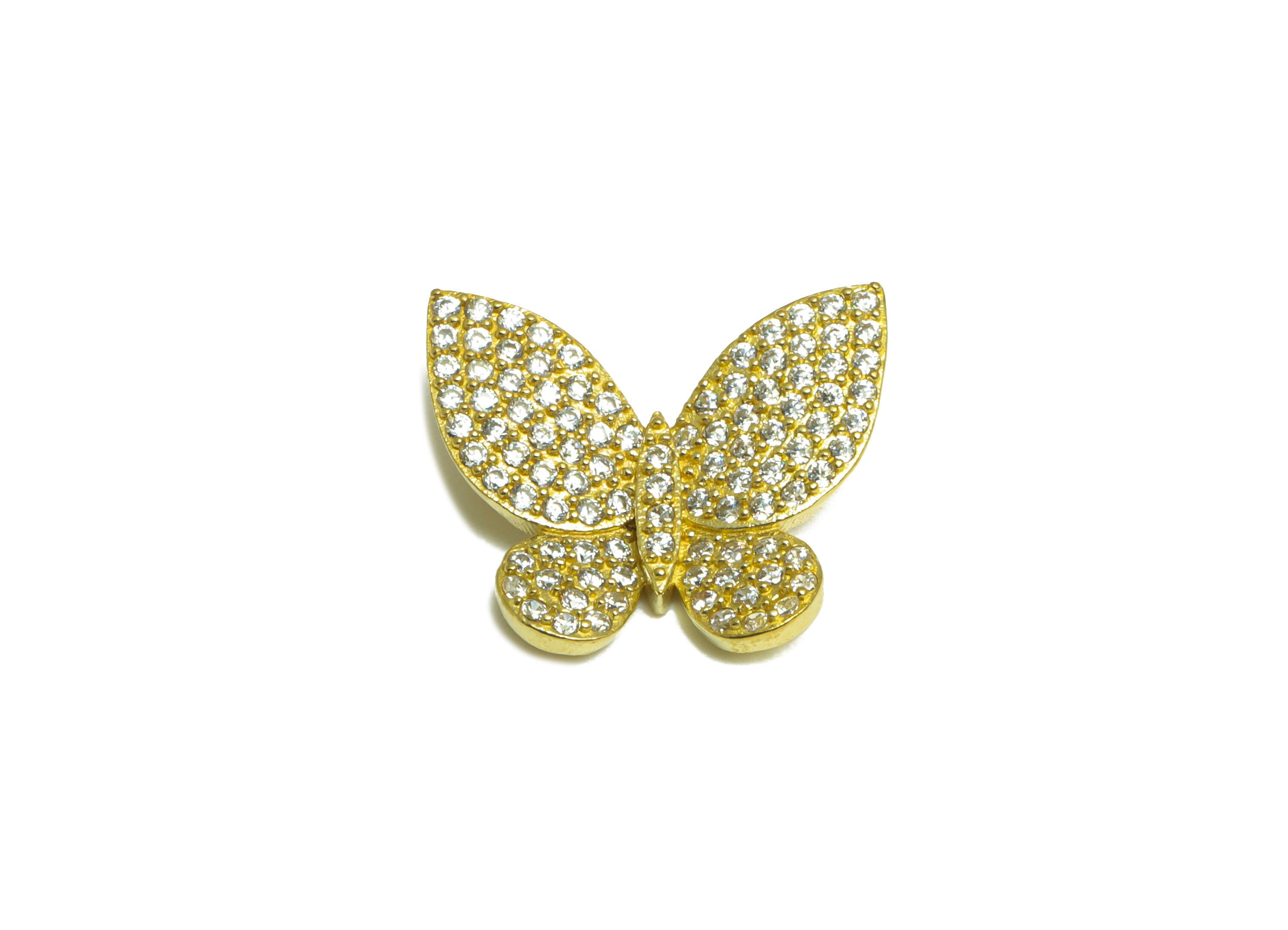 Brass CZ Butterfly Hairclip Charm - Raw Brass Butterfly Cubic Zircon Charm - Brass Butterfly Pendant - For Necklace - 16x14x4mm - PP10078 - DOMEDBAZAAR