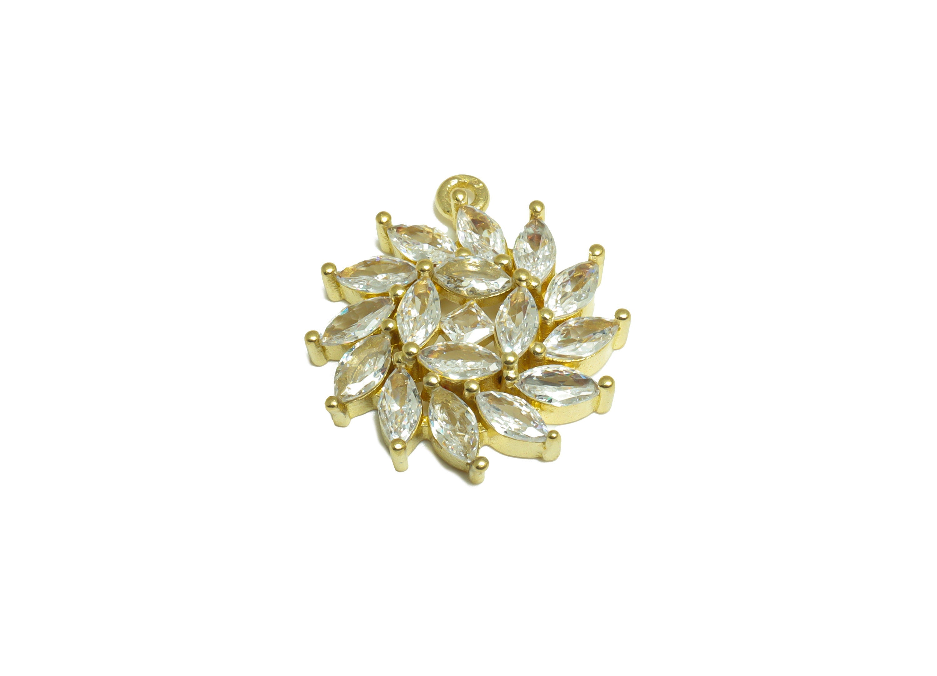 Brass CZ Flower Pendant - Raw Brass Marquise Cubic Zircon Charm - Brass Diamond Pendant - Cubic Zircon Charm - 20x18.2x4.5mm - PP10111 - DOMEDBAZAAR