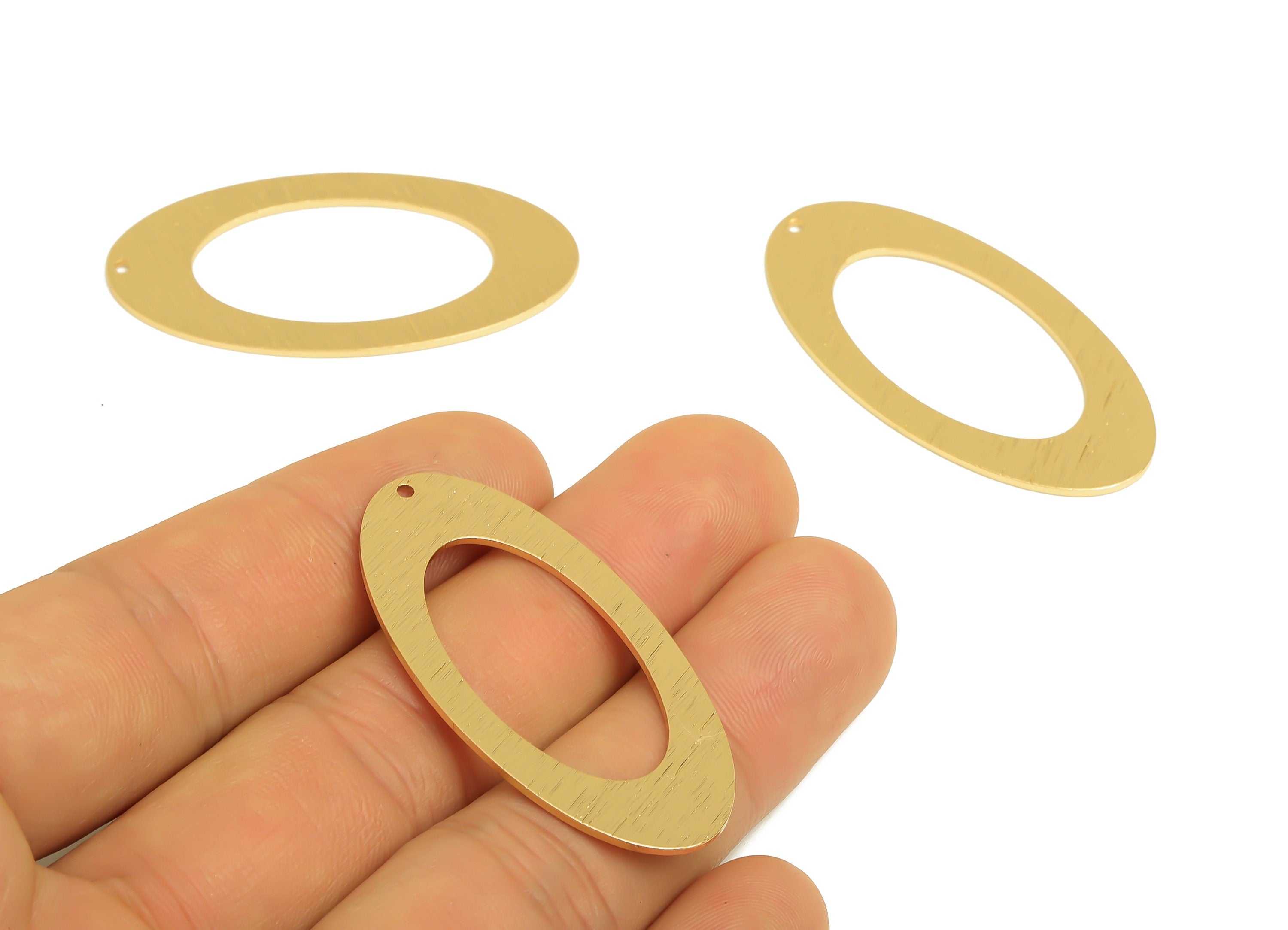 Brass Oval Charms - Raw Brass Textured Oval Earring Charm - Brass Geometry Pendant - Kc Gold Tone Plating - 45x23x1mm - PP10440G - DOMEDBAZAAR