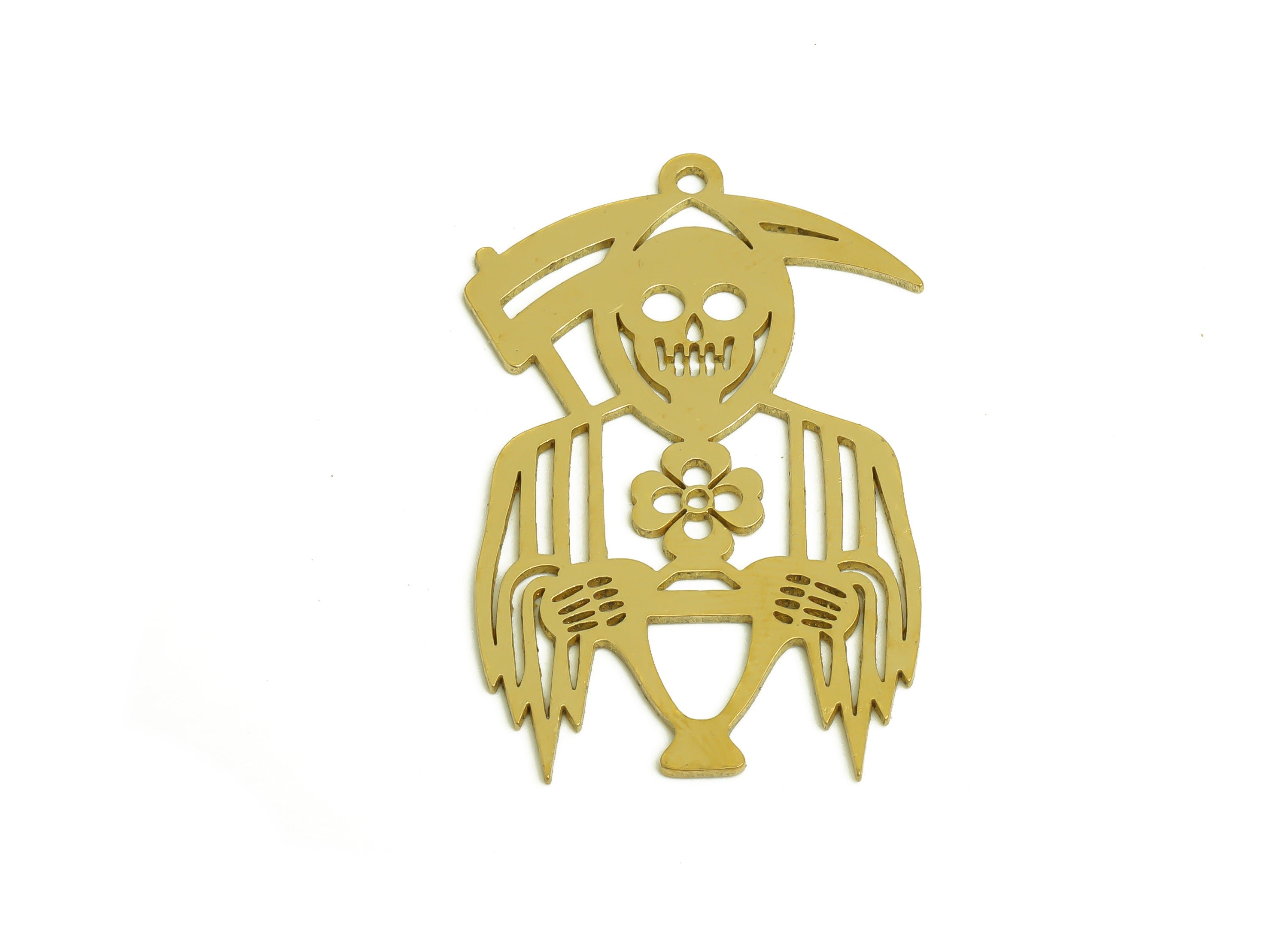 Brass Skull Earring Charms - Raw Brass Skull Earring and Pendant - Earring Findings - Jewelry Making Supplies - 39.6x25.8x0.8mm - PP10356 - DOMEDBAZAAR