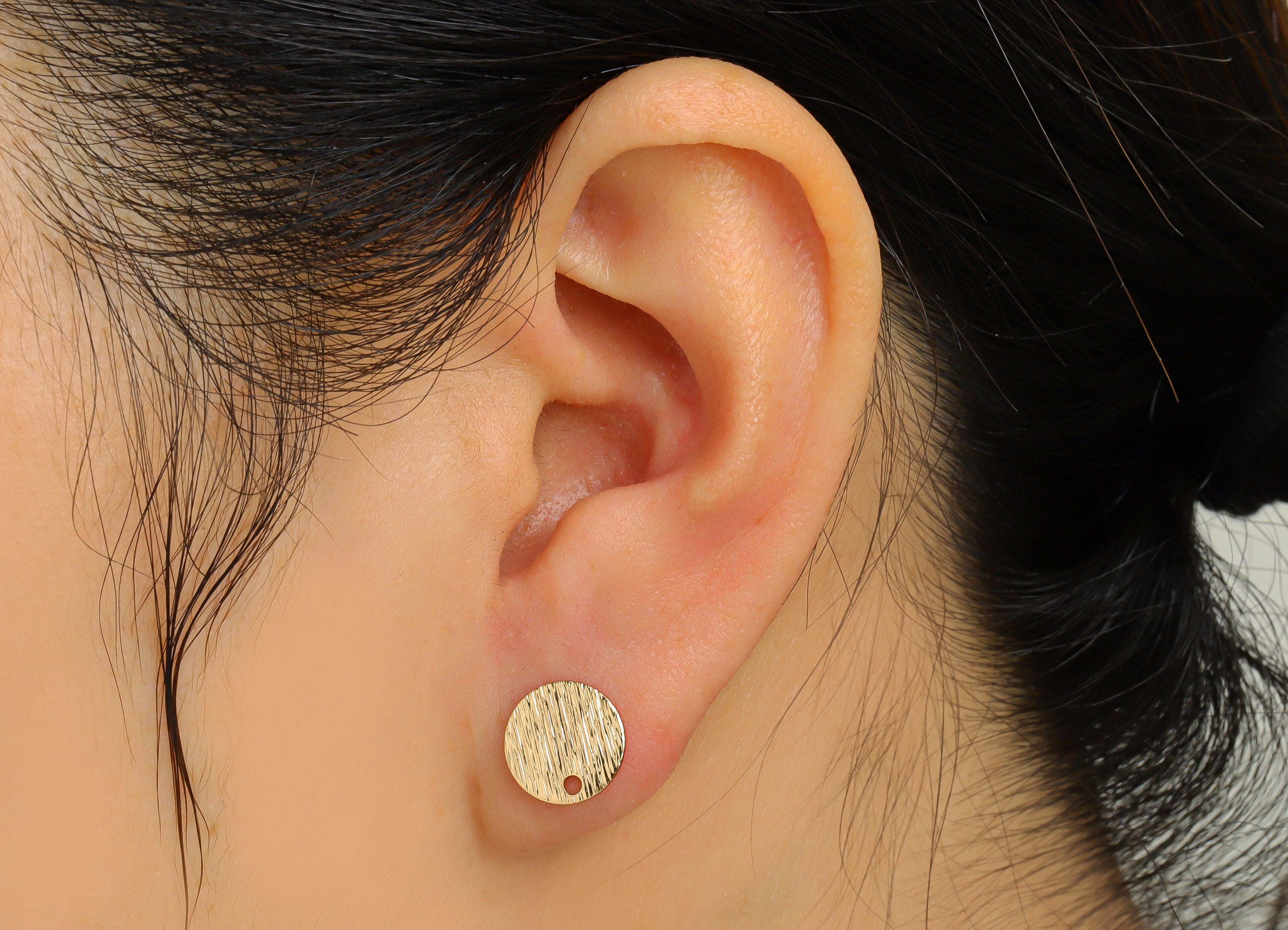 Brass Round Earring Stud - Raw Brass Textured Circle Earring Post - Brass Circle Post With Hole - Kc Gold Tone Plating - 13x10x1mm - PP10441 - DOMEDBAZAAR
