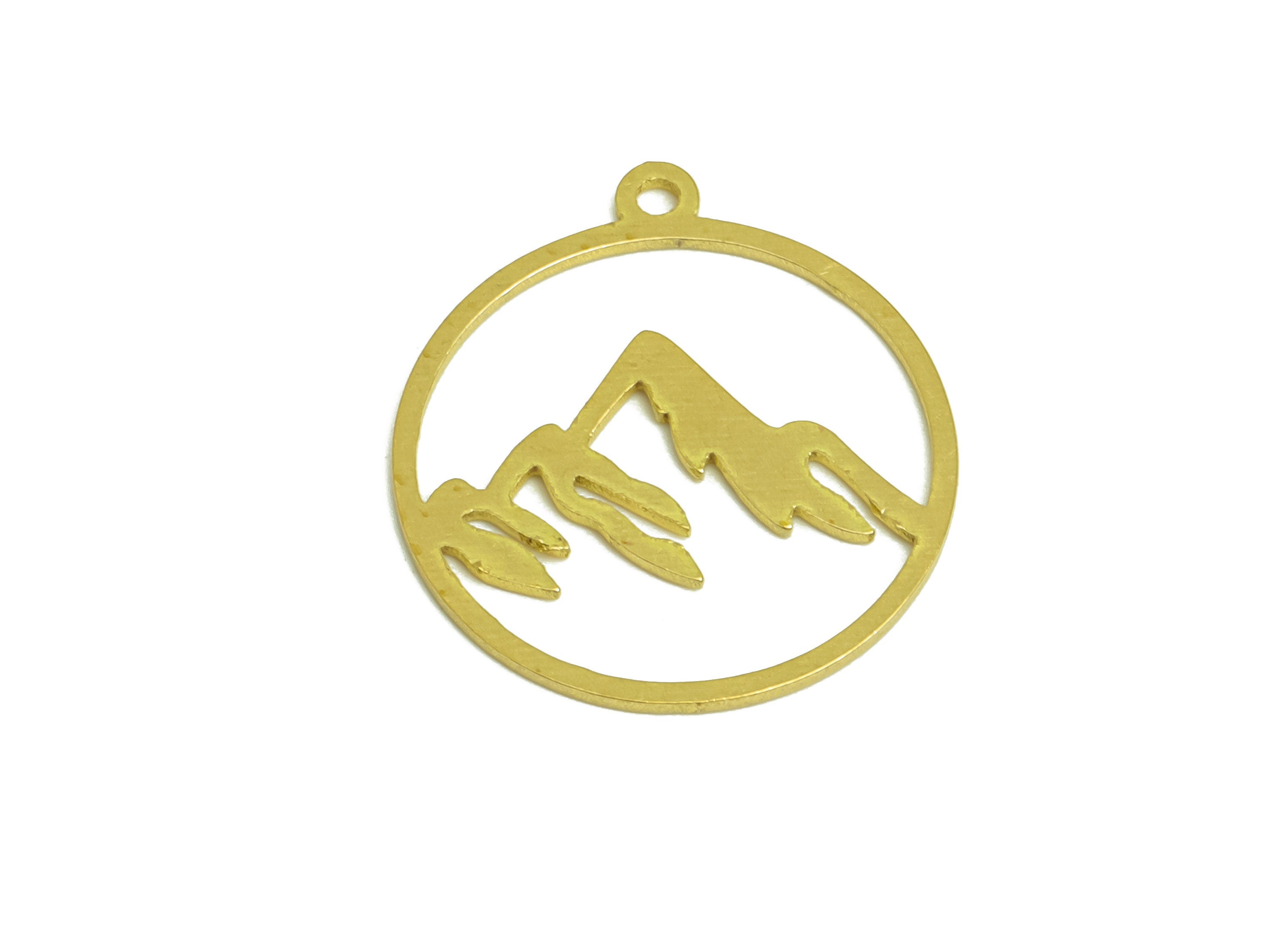 Brass Round Mountains Earring Charms - Raw Brass Circle Hills Mountains Pendant - Earring Finding - Jewelry Supplies - 22x20x0.8mm - PP10453 - DOMEDBAZAAR