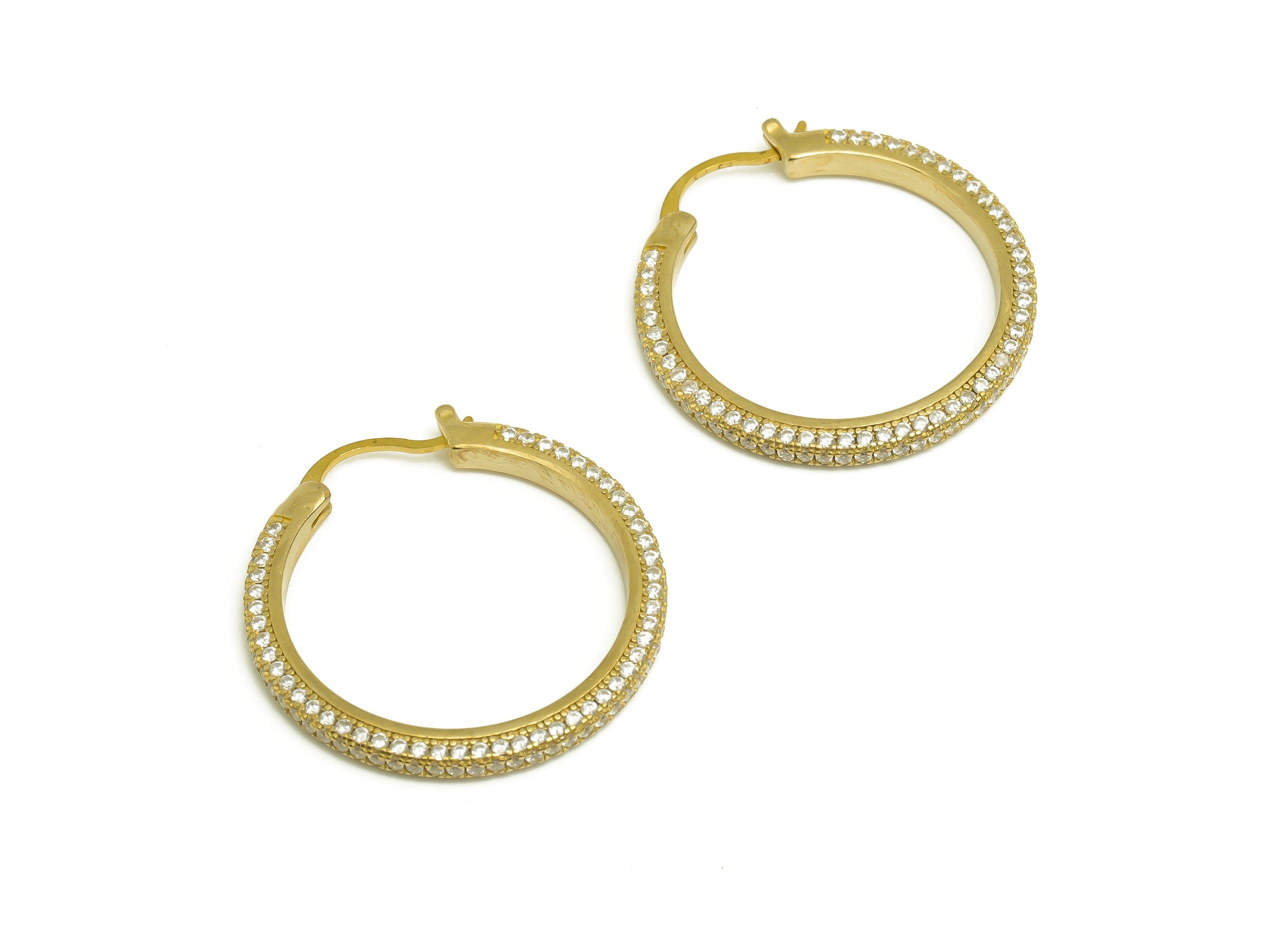 30mm Brass CZ Hoop Earring - Brass Hinged Back Earring - Brass Round Cubic Zircon Earring - CZ Hinged Back Earring - 30x30x2mm - PP10352-30 - DOMEDBAZAAR