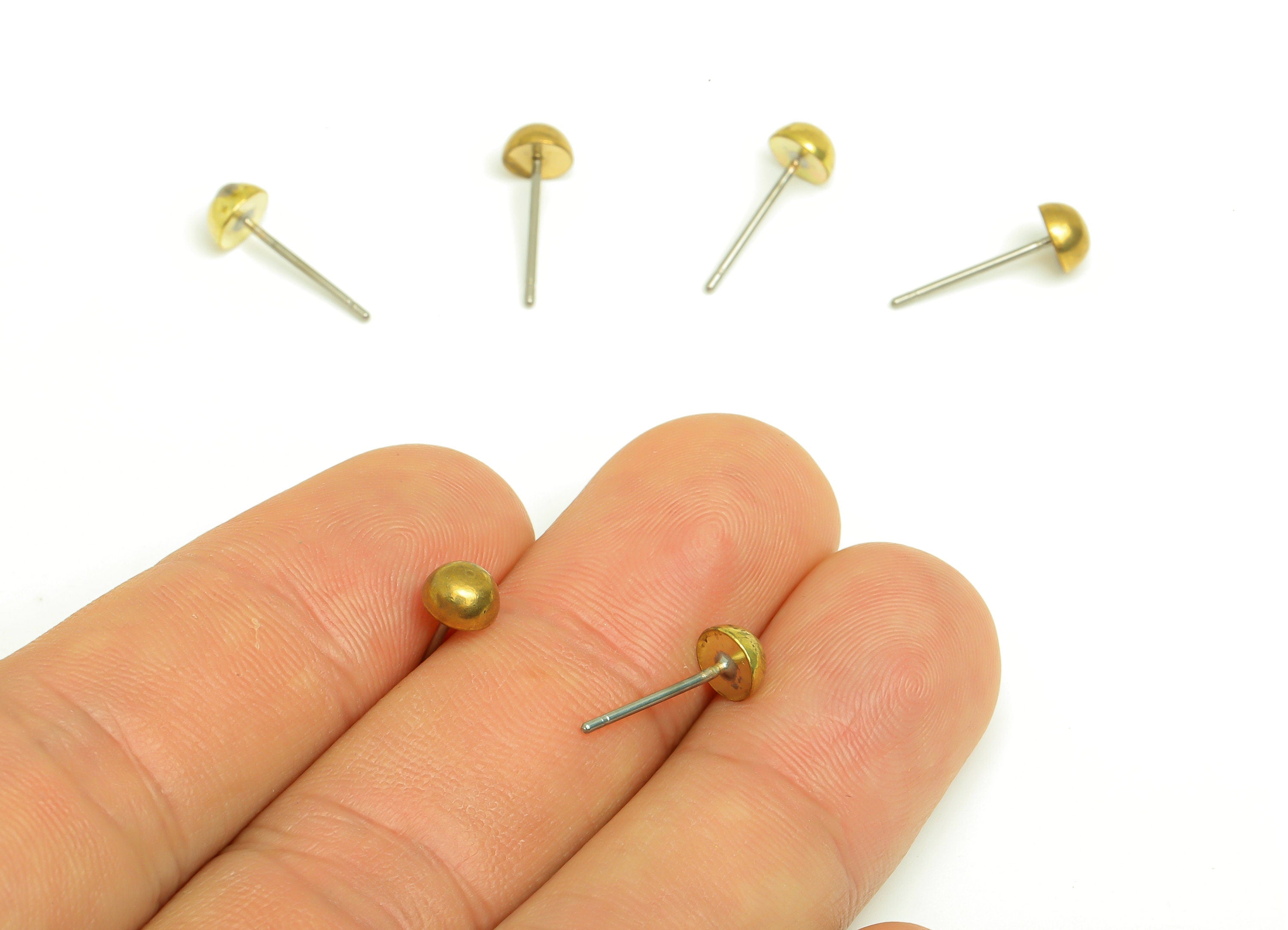 Brass Half Ball Earrings Stud - Raw Brass Mini Round Earring Post - Semicircle Stud Earring - Jewelry Supplies - 15.2x5.5x3mm - PP10339 - DOMEDBAZAAR