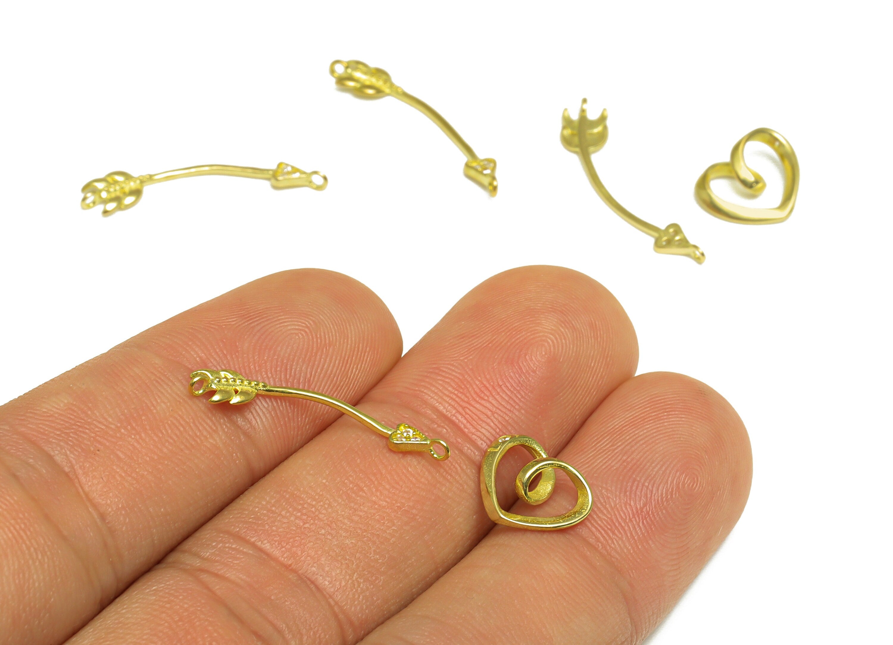 Brass CZ Heart Earring Charm - Raw Brass Arrow Heart Cubic Zircon Earring Charm - Brass Cupid Pendant - 24x5.1x3.8mmm - PP10067 - DOMEDBAZAAR