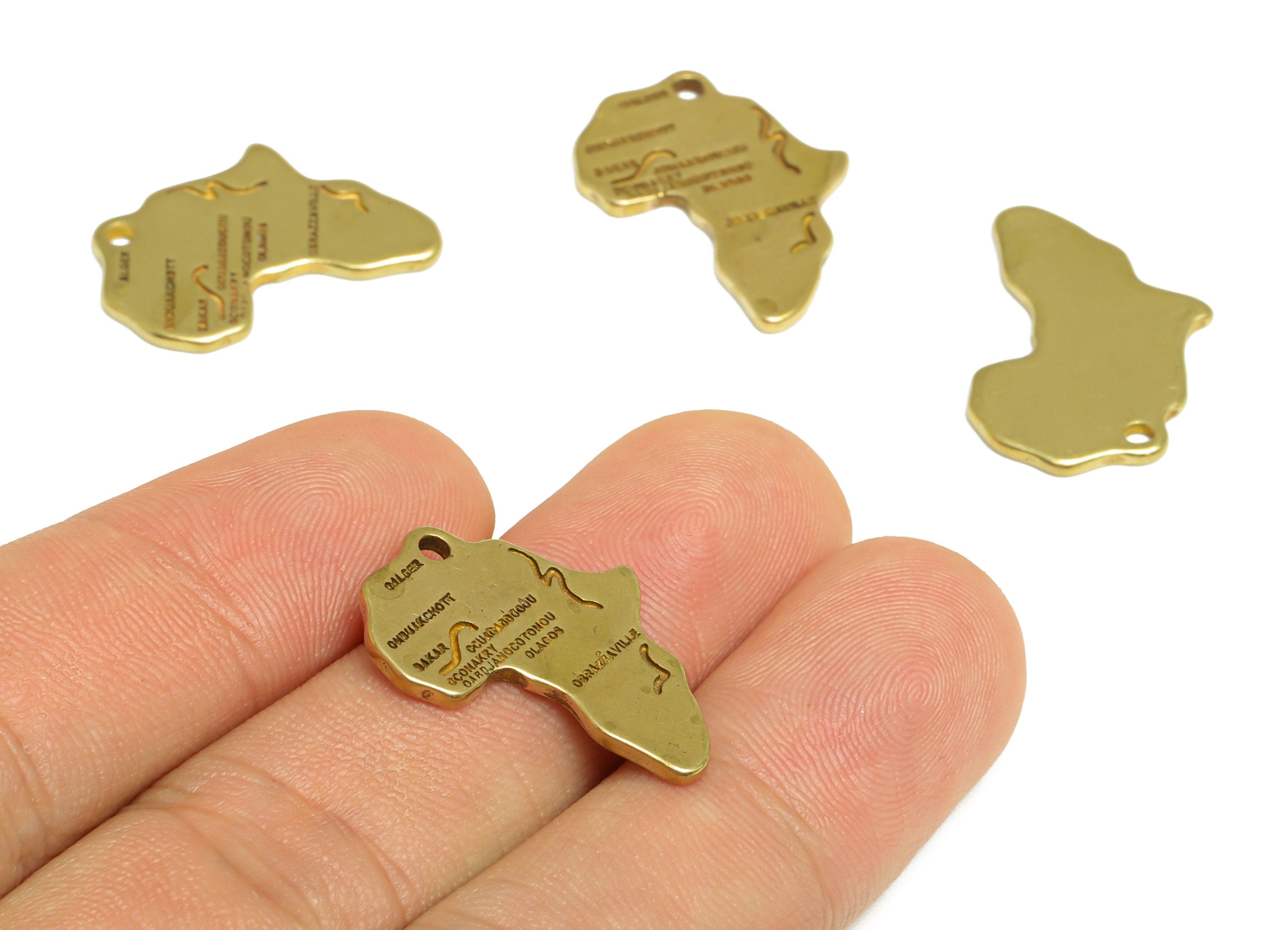 Brass Map Earring Charm - Raw Brass Letter Map Earring Charm - Brass Africa Map Earring Charm - For Necklace - 23.2x18.4x1.37mm - PP10060 - DOMEDBAZAAR