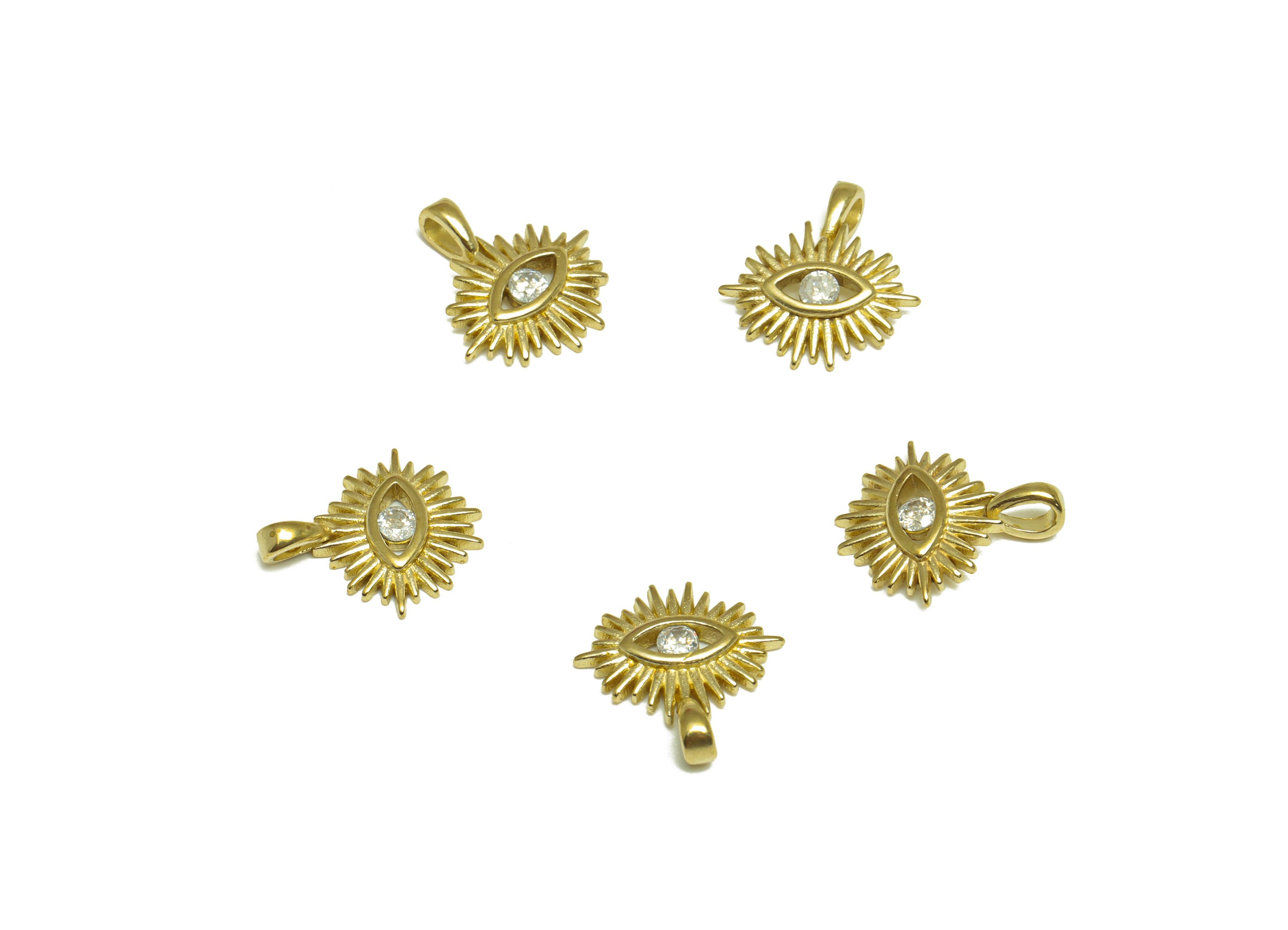 Brass CZ Eye Earring Charm - Raw Brass Eyelash Cubic Zircon Earring Charm - Brass Zircon Eye Earring Charm - 13.7x12.9x1.82mm - PP9912 - DOMEDBAZAAR