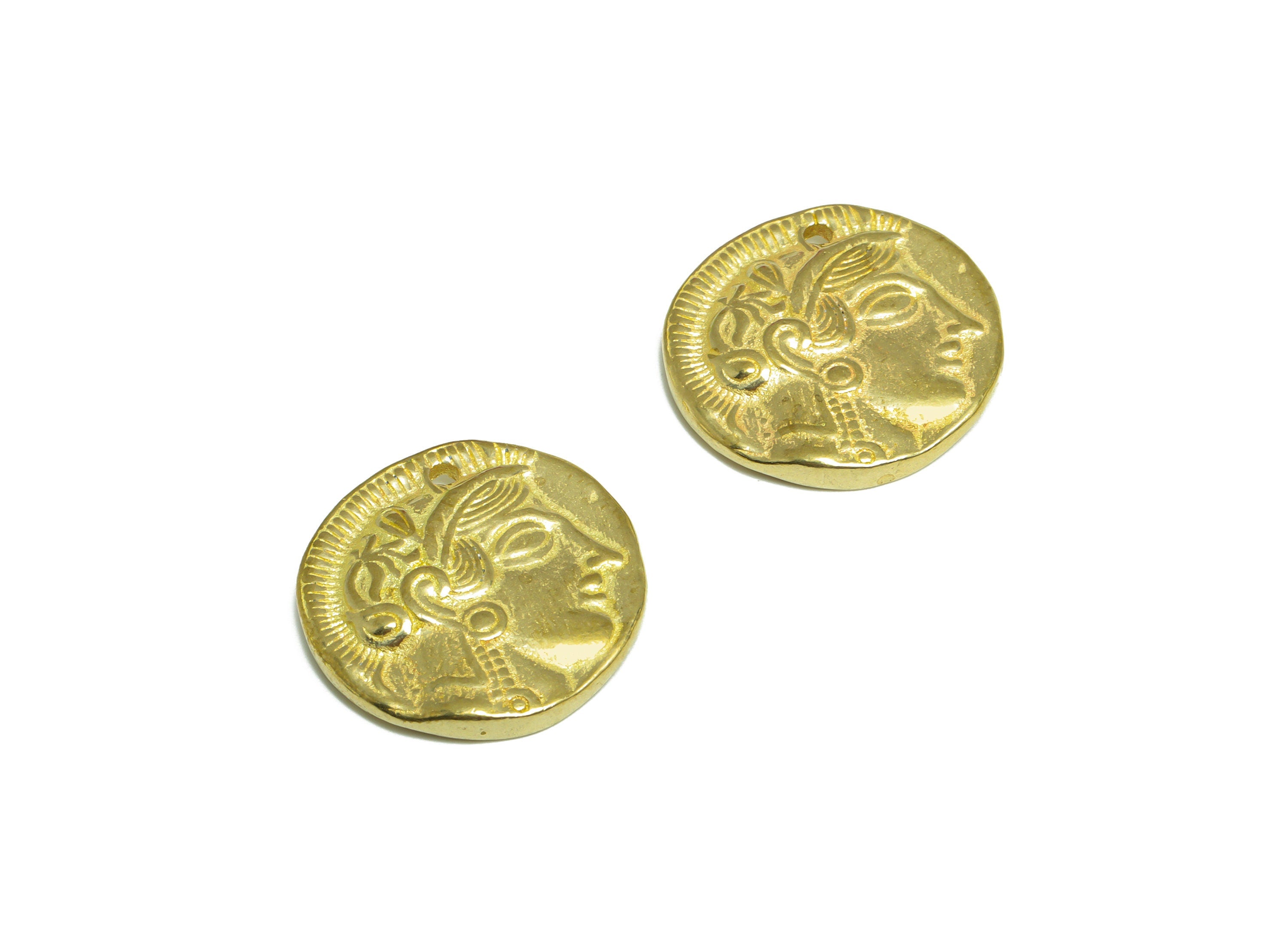 Brass Portrait Coin Earring Charm - Raw Brass Owl Antique Looking Earring Charm - Brass Vintage Looking Earring Charm - 21x21x3mm - PP10090 - DOMEDBAZAAR