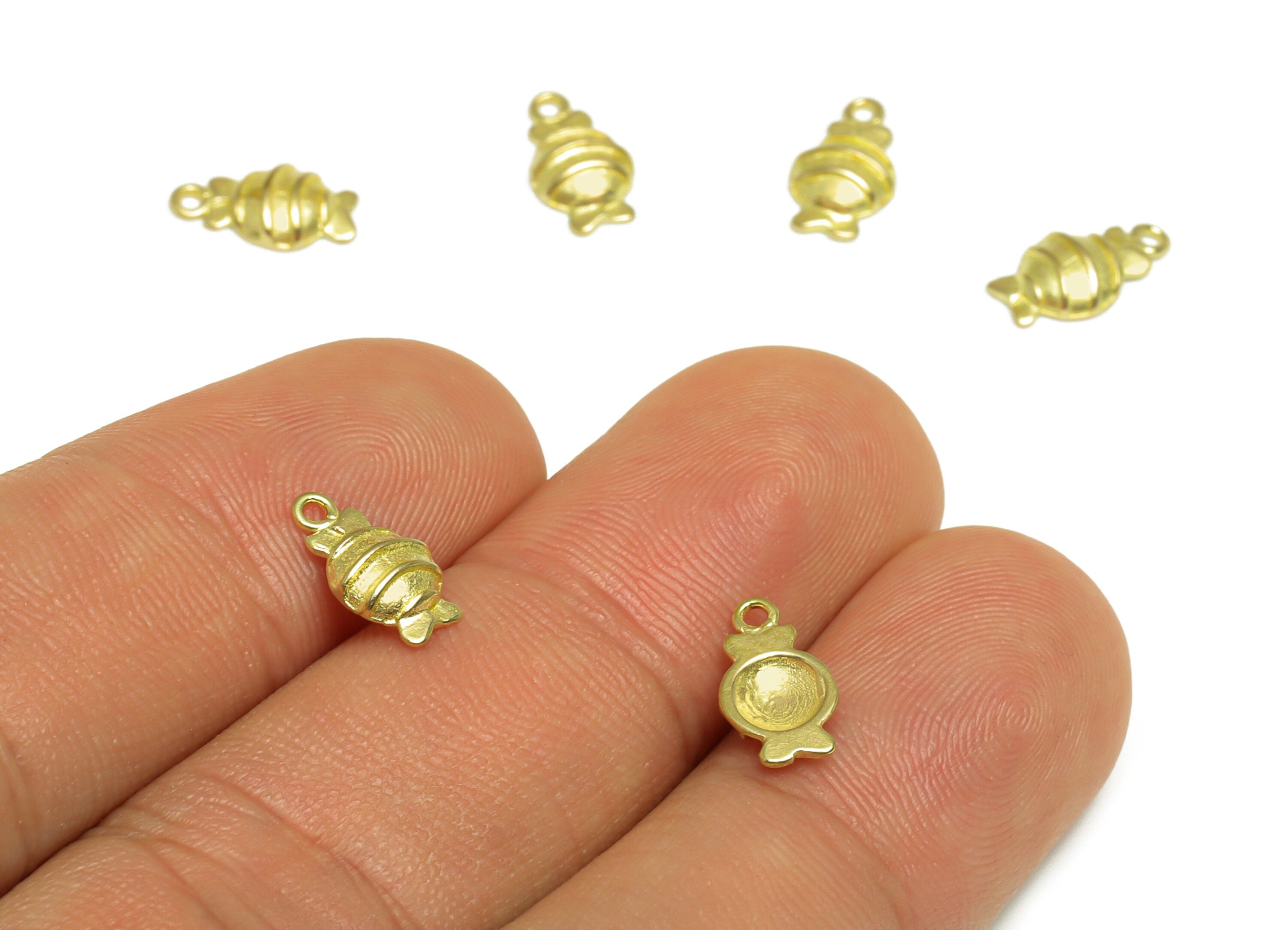 Brass Candy Earring Charm - Raw Brass Mini Candy Earring Charm - Brass Textured Candy Earring Charm - Bracelet Charm - 10.8x5x2mm - PP10087 - DOMEDBAZAAR