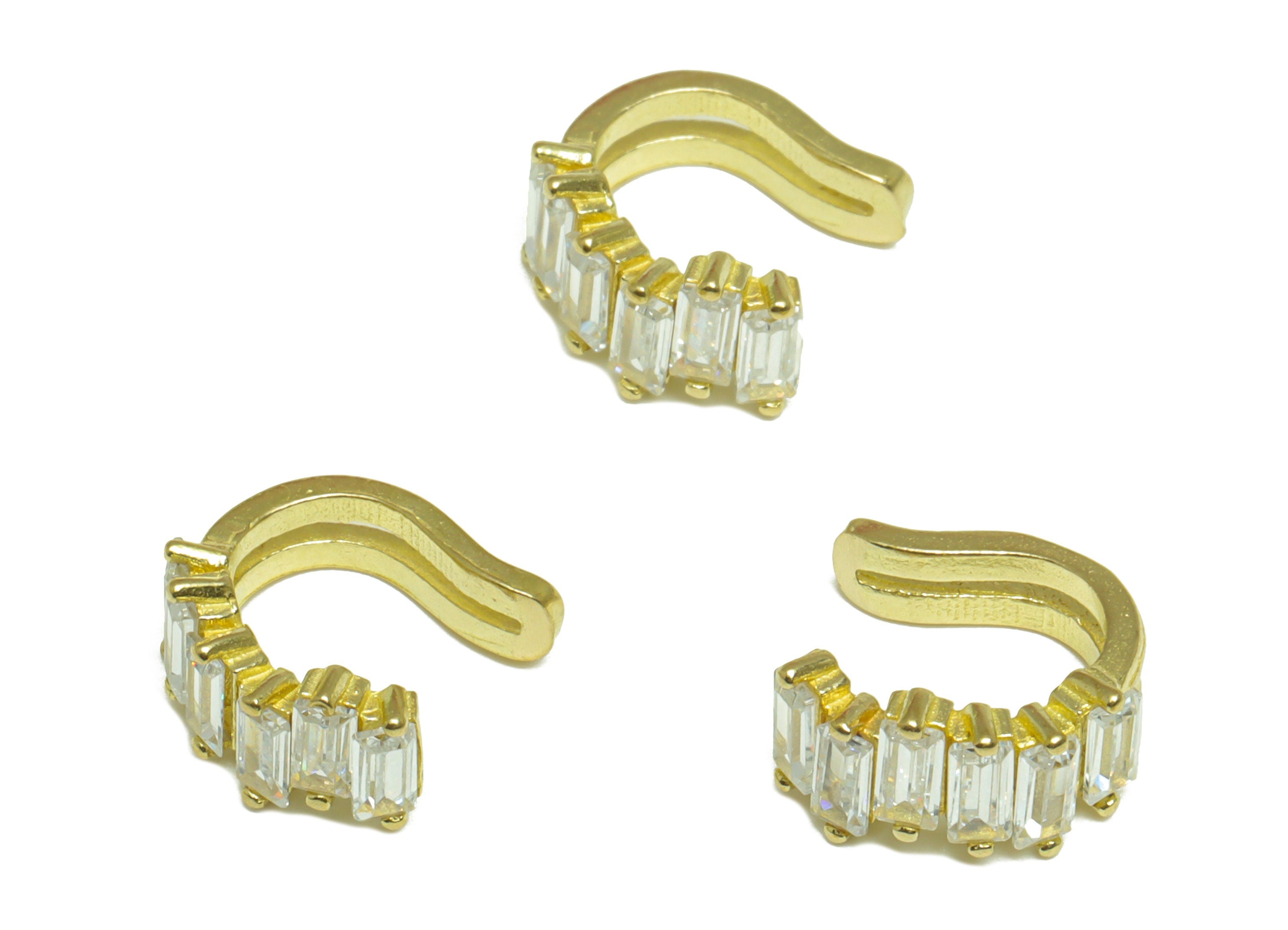 Brass CZ Mini Rings - Raw Brass Ear Clip Cubic Zircon - Brass Rectangle Cubic Earring Cuff - Brass Mini Zircon Cuff Ear - 11x10x6mm -PP10115 - DOMEDBAZAAR