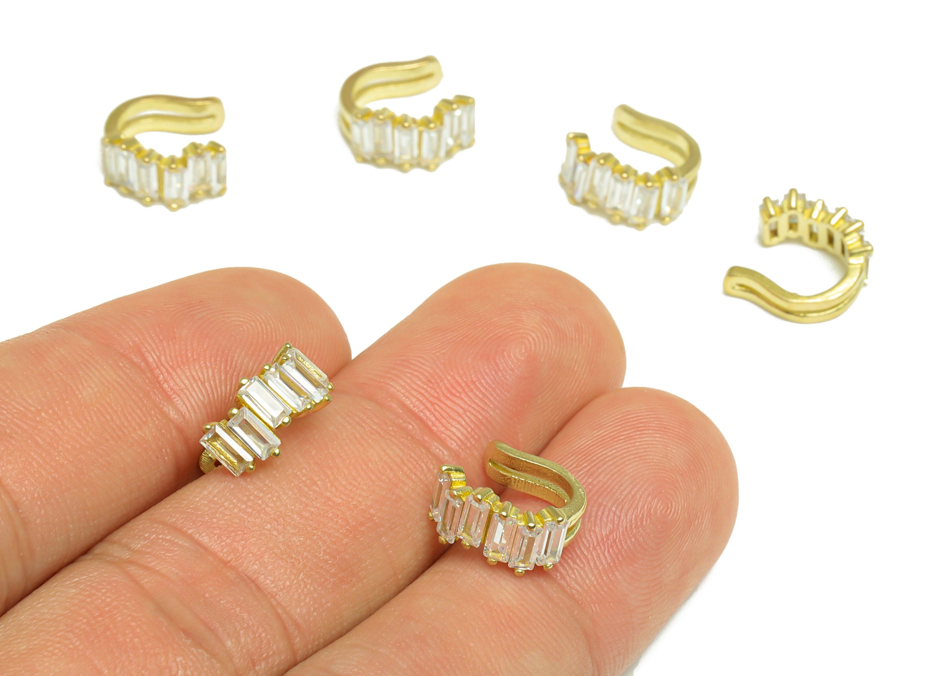 Brass CZ Mini Rings - Raw Brass Ear Clip Cubic Zircon - Brass Rectangle Cubic Earring Cuff - Brass Mini Zircon Cuff Ear - 11x10x6mm -PP10115 - DOMEDBAZAAR