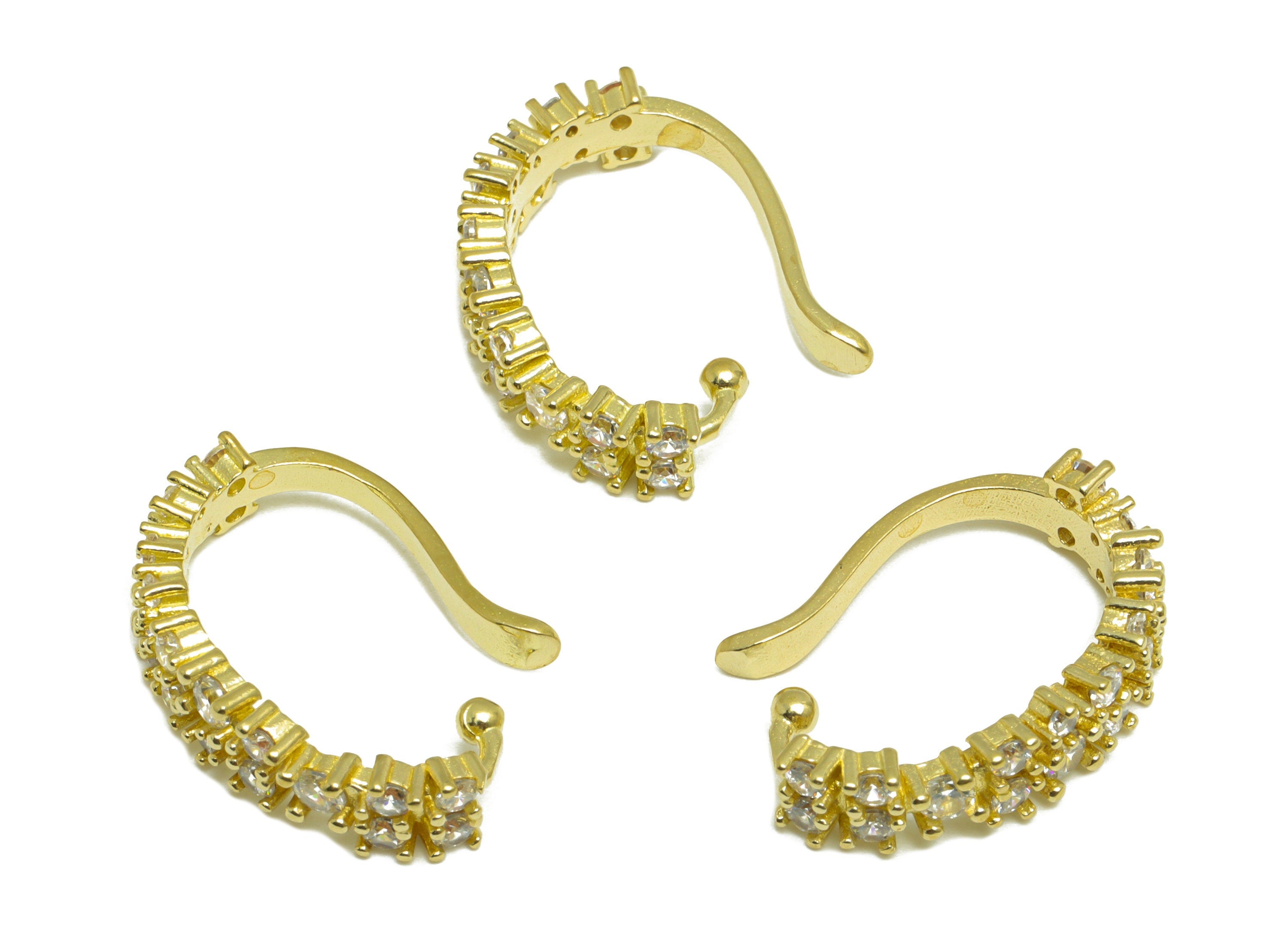 Brass CZ Long Bead Ear Clip - Raw Brass Ear Clip Cubic Zircon - Brass Cubic Earring Cuff - Mini Round Zircon Cuff Ear - 22x15x5mm - PP10116 - DOMEDBAZAAR
